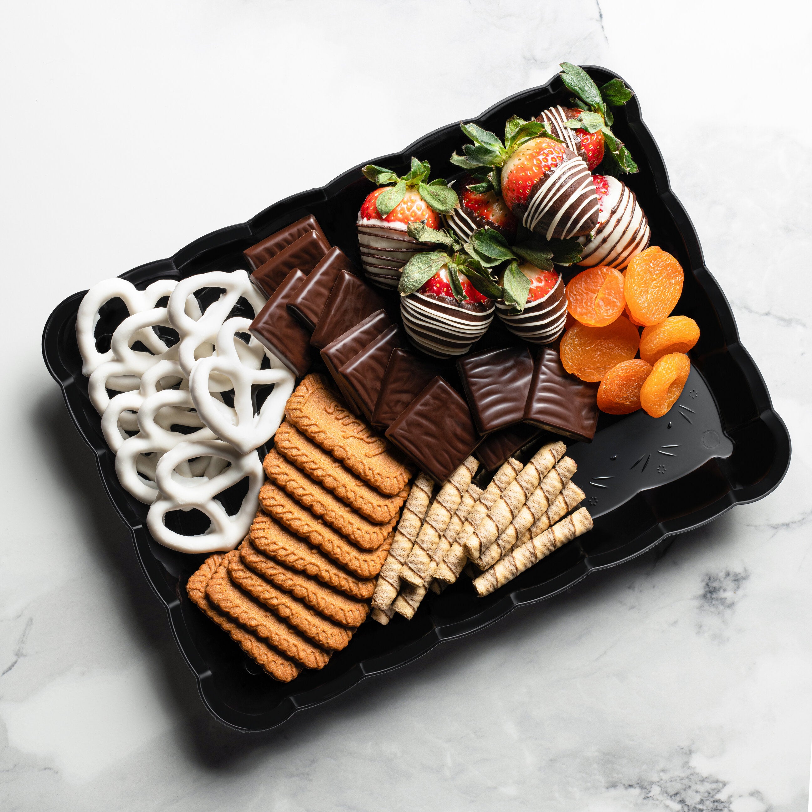 Scalloped Black Rectangular Serving Tray Set of 4 - Elegant Appetizer Platter for Parties, Dining, and Home Decor