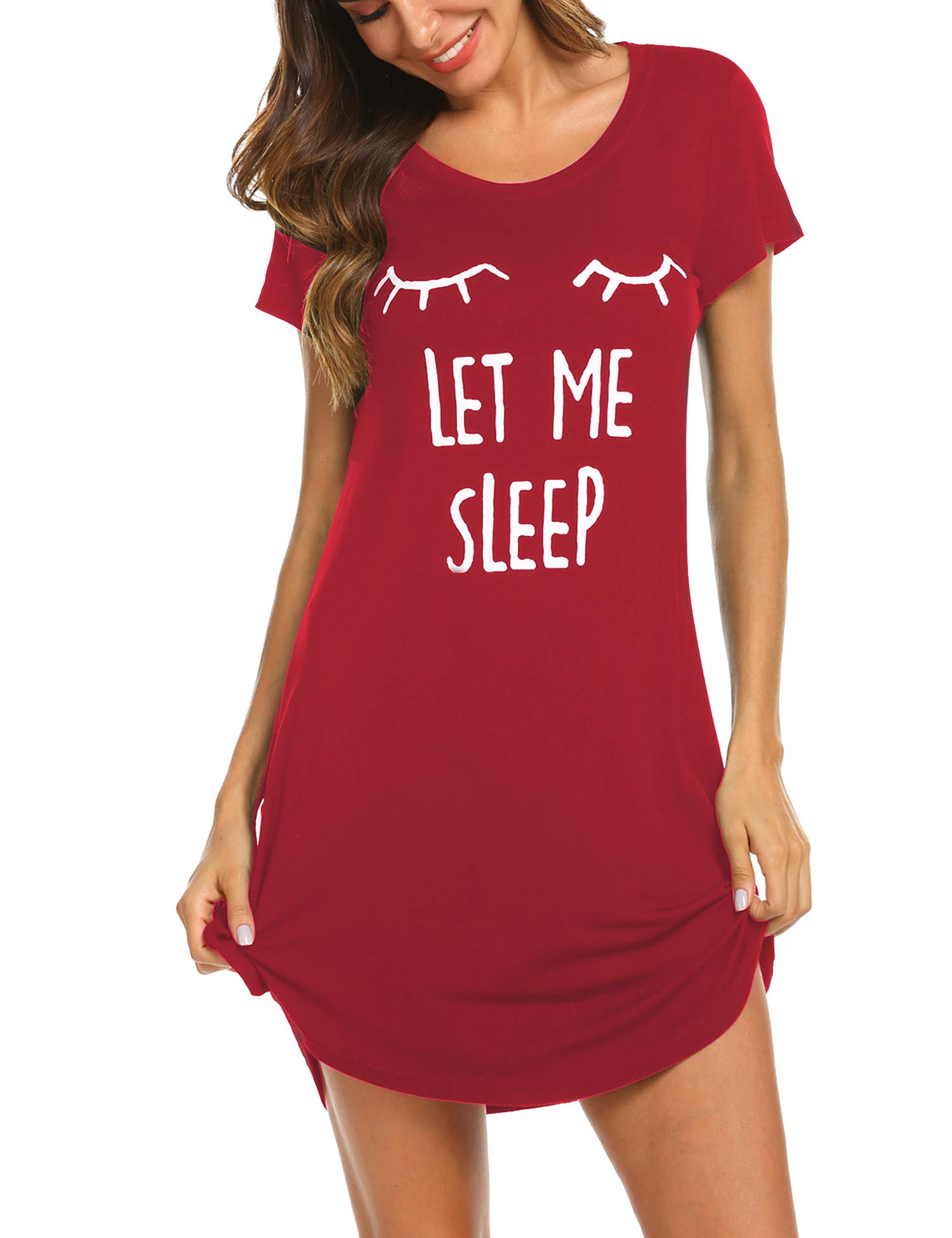 Hotouch Women's Cute Printed Night Shirts - Soft Round Neck Short Sleeve Sleepwear Nightgowns for Women (XS-XXL) | Comfortable Loungewear for Bedtime & Relaxing at Home