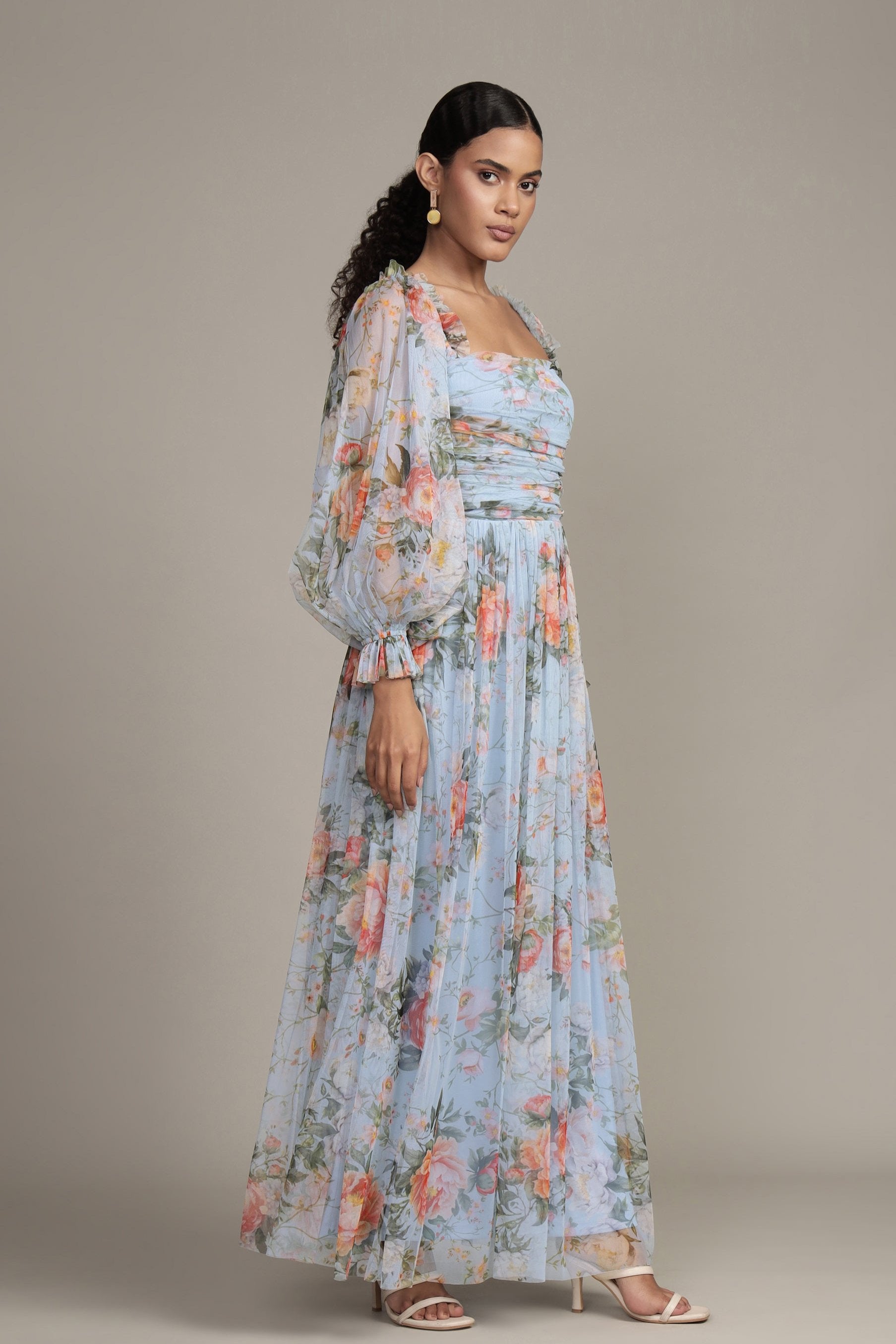 Lana Maxi Dress - Blue Floral Print Women's Summer Dress, Boho Flowy Beach Dress for Vacation, Party & Casual Wear