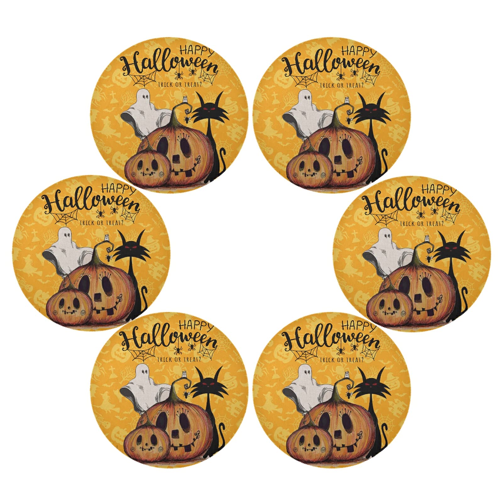 Halloween Pumpkin Placemats Set of 6 - 15 Inch Round Fall Table Mats for Dining, Autumn Thanksgiving Decor - Perfect for Seasonal Parties & Holiday Home Decor
