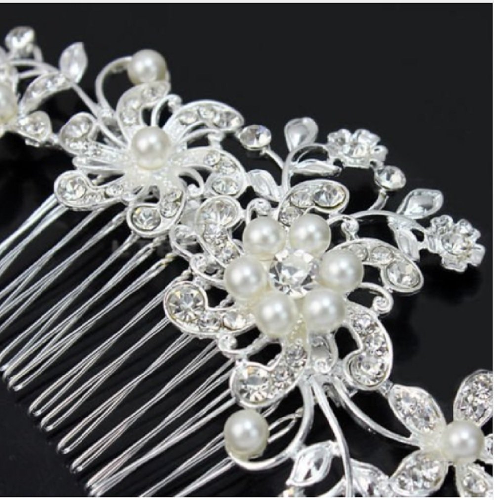 Elegant Pearl Flower Crystal Hair Comb - Bridal Wedding Hair Accessories for Women, Perfect for Bridesmaids, Prom, and Special Occasions