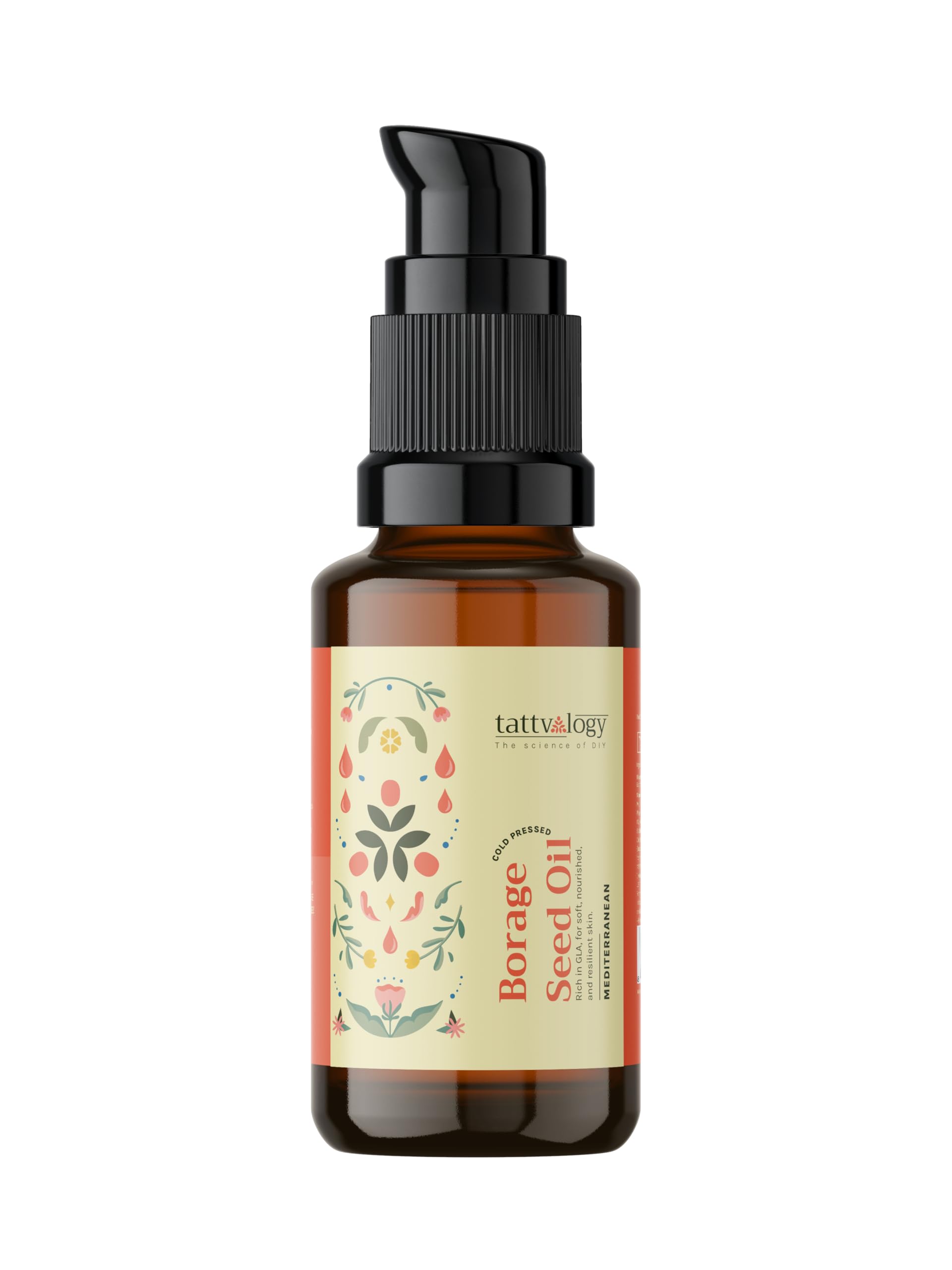 Tattvalogy Pure Borage Seed Oil (Starflower Oil) - 100% Natural, Cold-Pressed & Unrefined Essential Oil for Hair, Skin, Face, Body, Nails & Stretch Marks - 15ml Glass Bottle - Perfect for DIY Beauty Recipes, Massage & Aromatherapy