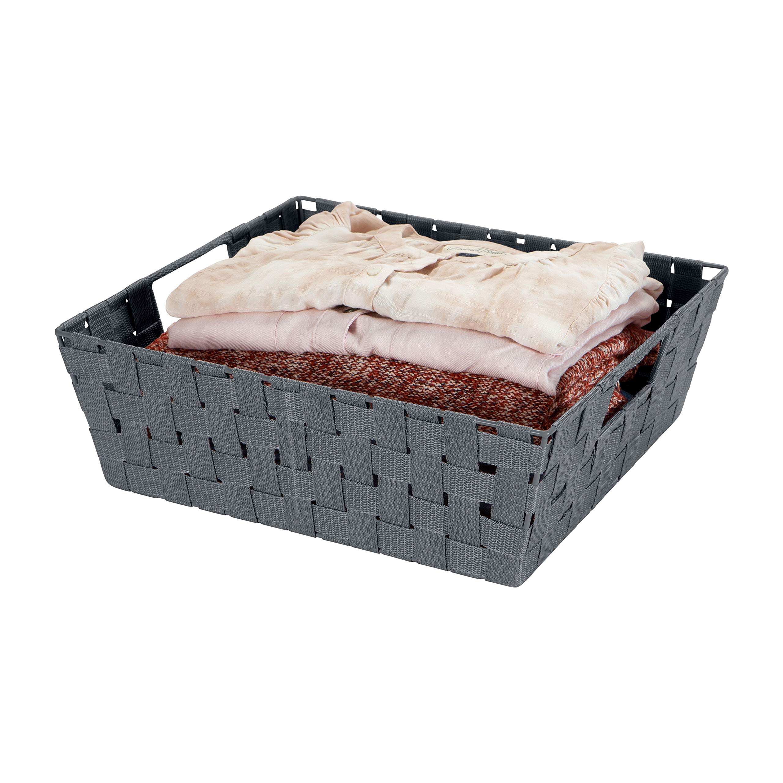 Large Woven Storage Basket with Handles - 2 Pack Grey for Home & Office Organization