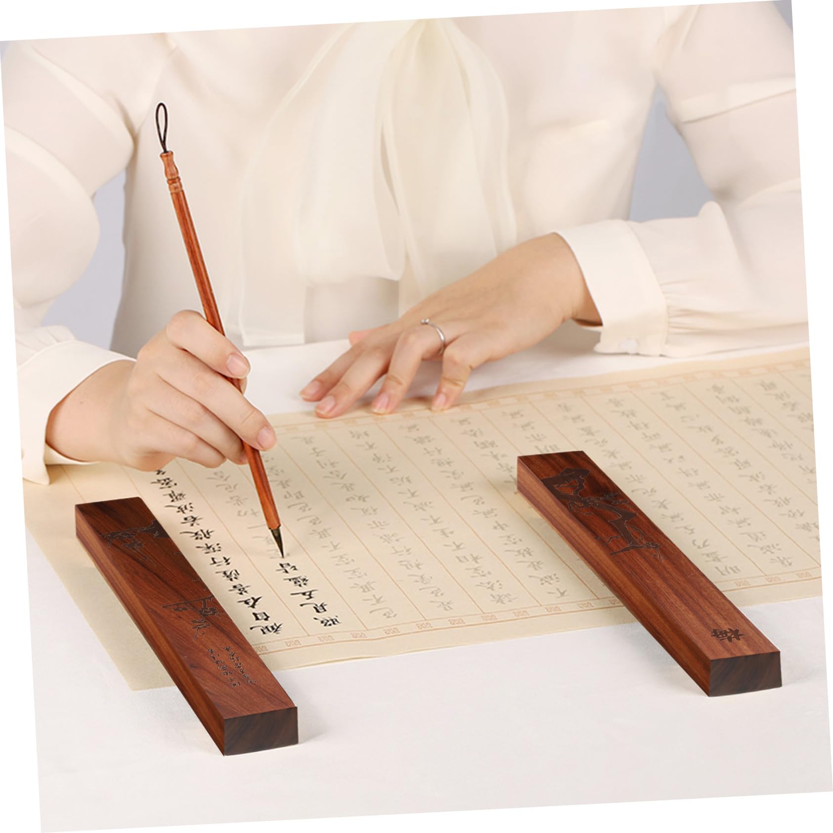 Balacoo 4-Piece Wooden Calligraphy Paperweights - Traditional Chinese Town Ruler Design for Drawing, Writing & Office Desk Decor - Perfect for Artists, Calligraphers & Stationery Lovers