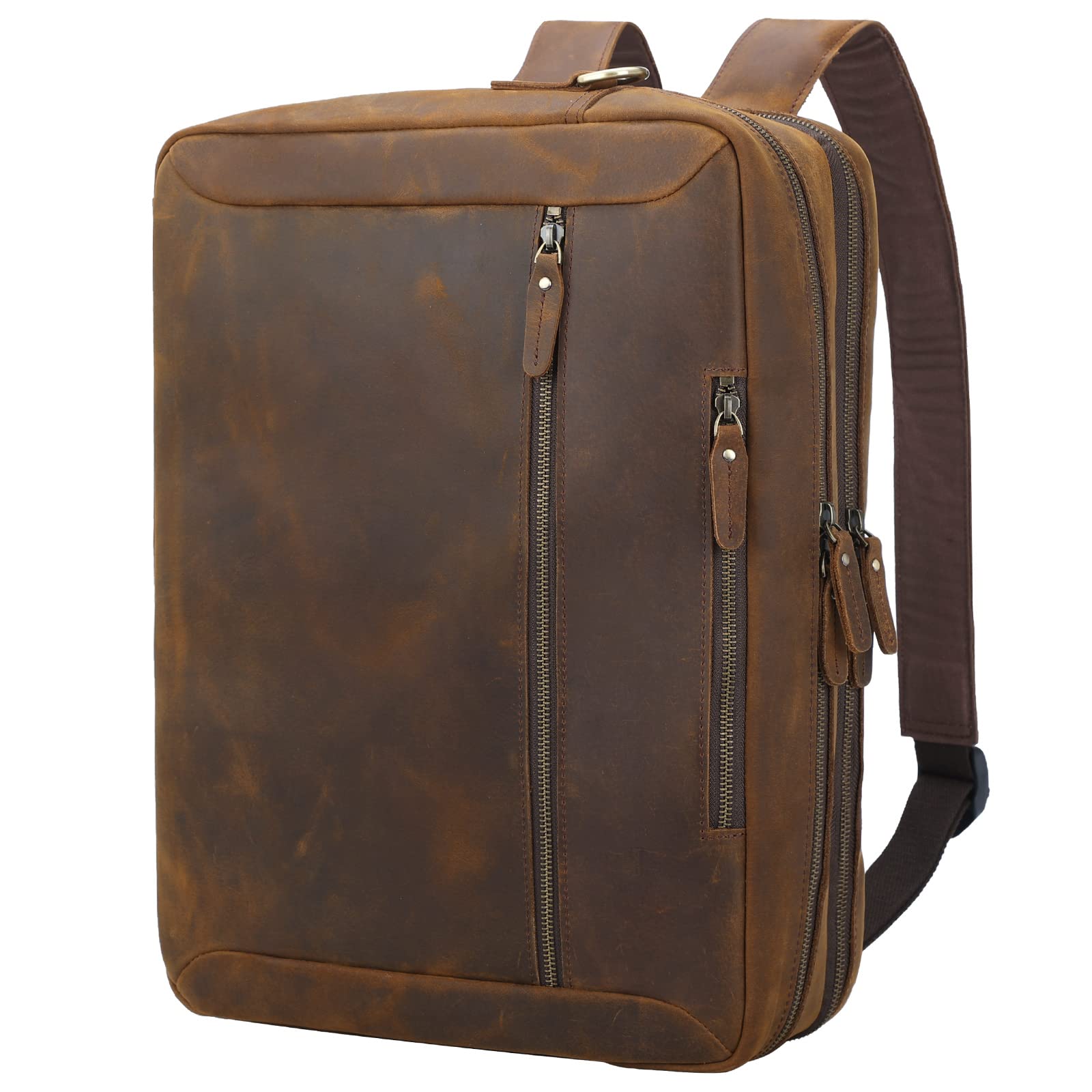 TIDING Genuine Leather 15.6 Inch Laptop Backpack - Convertible Business Briefcase & Crossbody Shoulder Messenger Bag for Men & Women (Brown) - Perfect for Office, Travel, and College Use