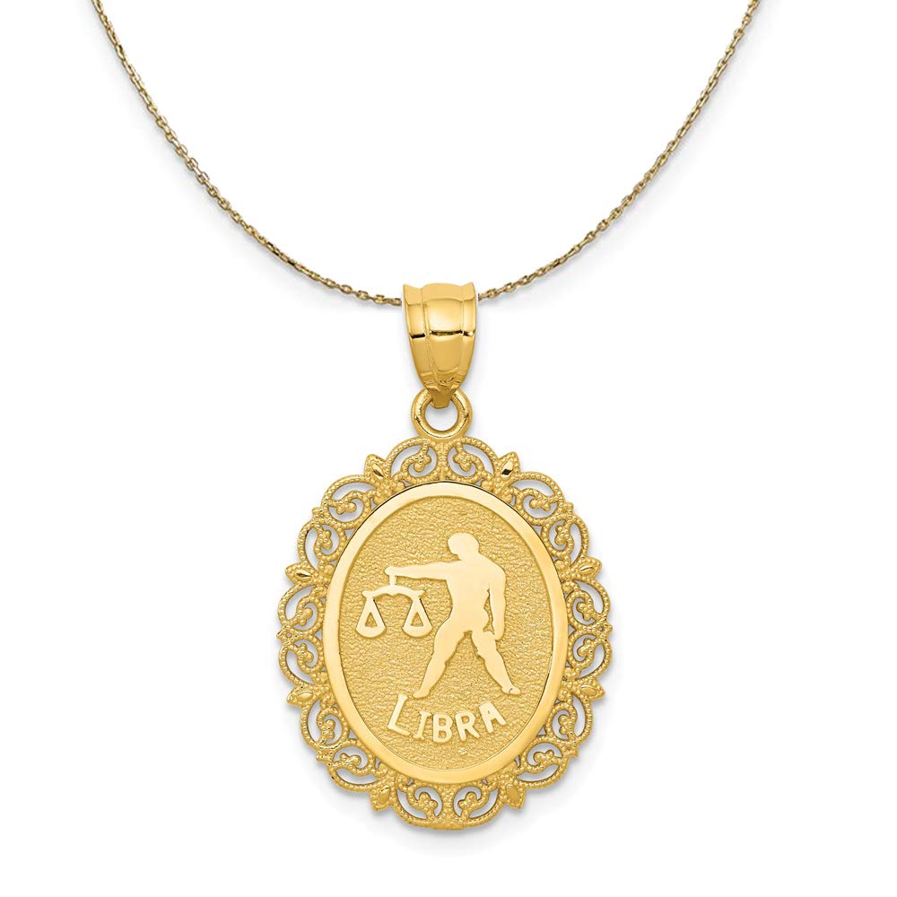 14K Yellow Gold Filigree Libra Zodiac Necklace - Elegant Black Bow Pendant for Women | Perfect Birthday Gift for Libra | Zodiac Jewelry for Everyday Wear & Special Occasions