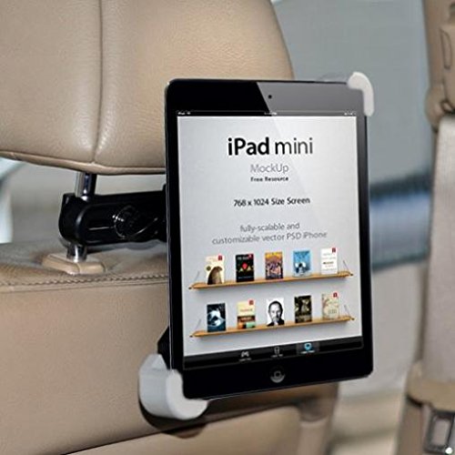 Universal Car Headrest Mount Holder - Adjustable Tablet Stand for Samsung Galaxy Tab 4/8.9/Tab A 10.1, Nook 7.0 & More - Swivel Dock for Backseat Entertainment & Road Trips