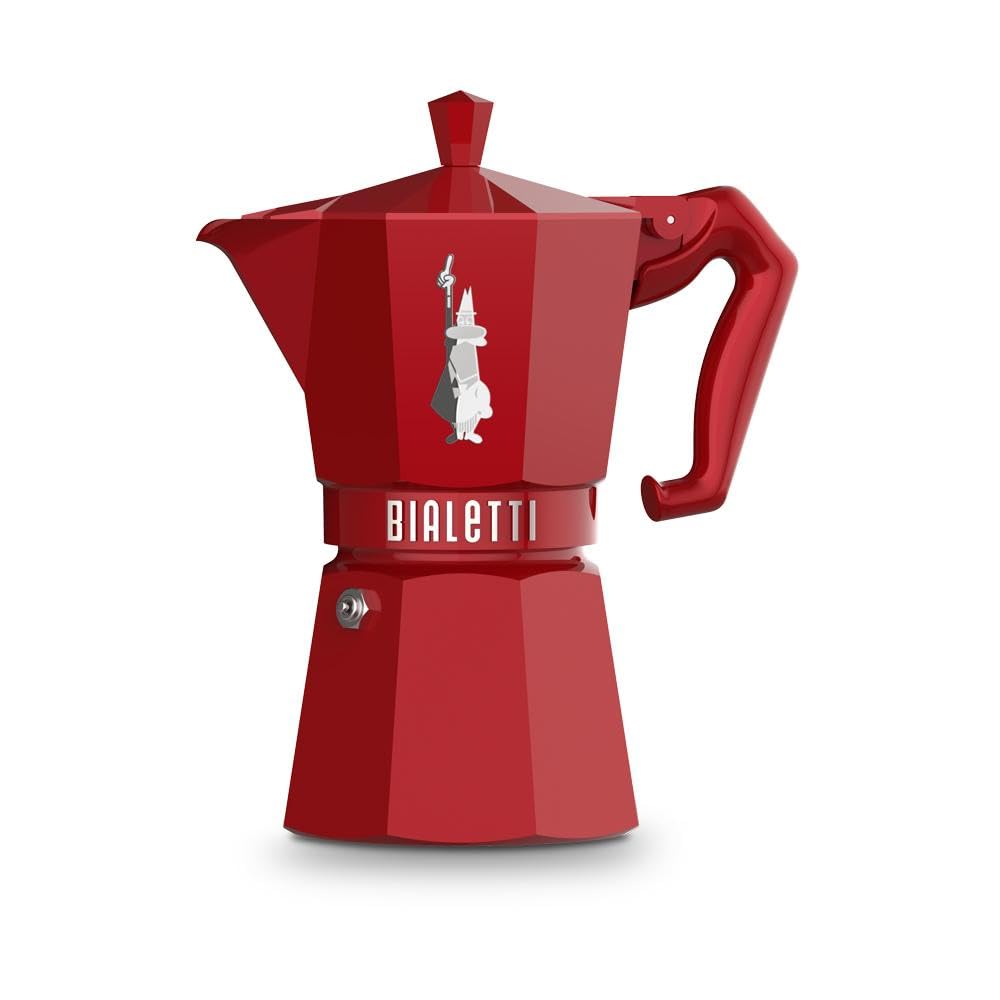 Bialetti Mocha Exclusive Italian Red Stovetop Espresso Maker - 6 Cup Capacity, Direct Flame Compatible for Rich Coffee & Espresso | Perfect for Home, Office & Camping Use