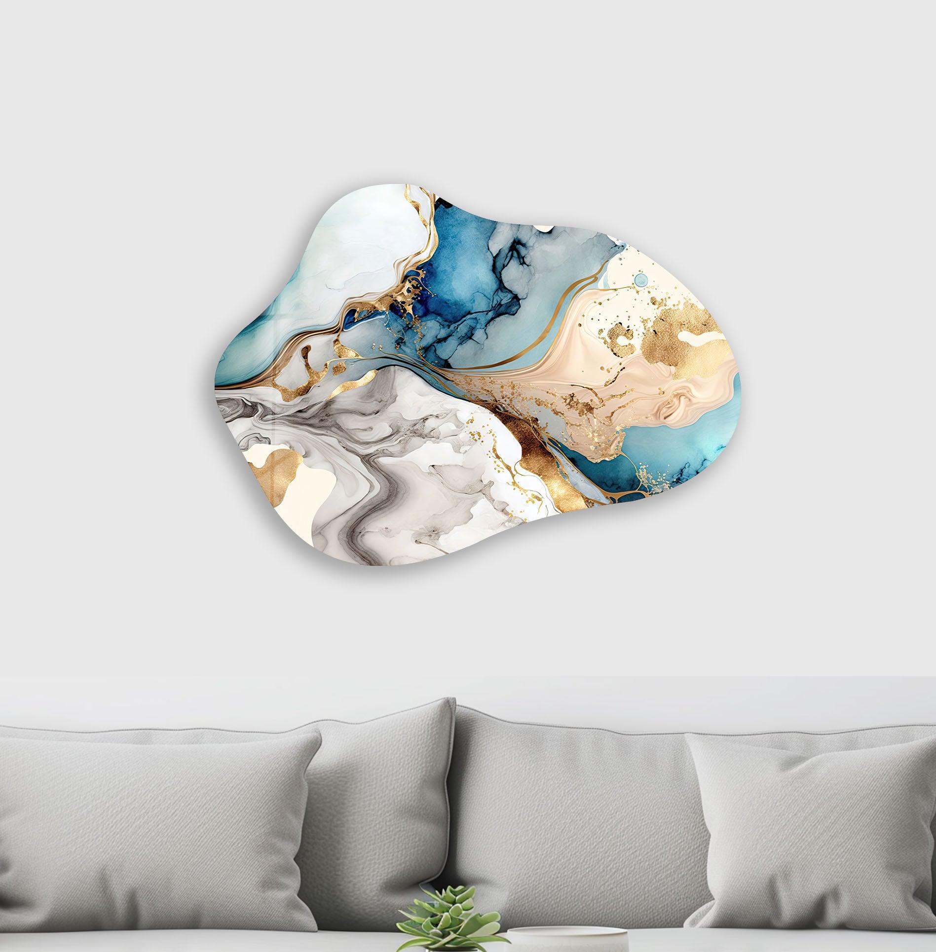 Blue Alcohol Ink Abstract Glass Wall Art - Handmade Modern Home Decor for Living Room, Bedroom, Office - Unique Gift Idea for Housewarming & Wedding