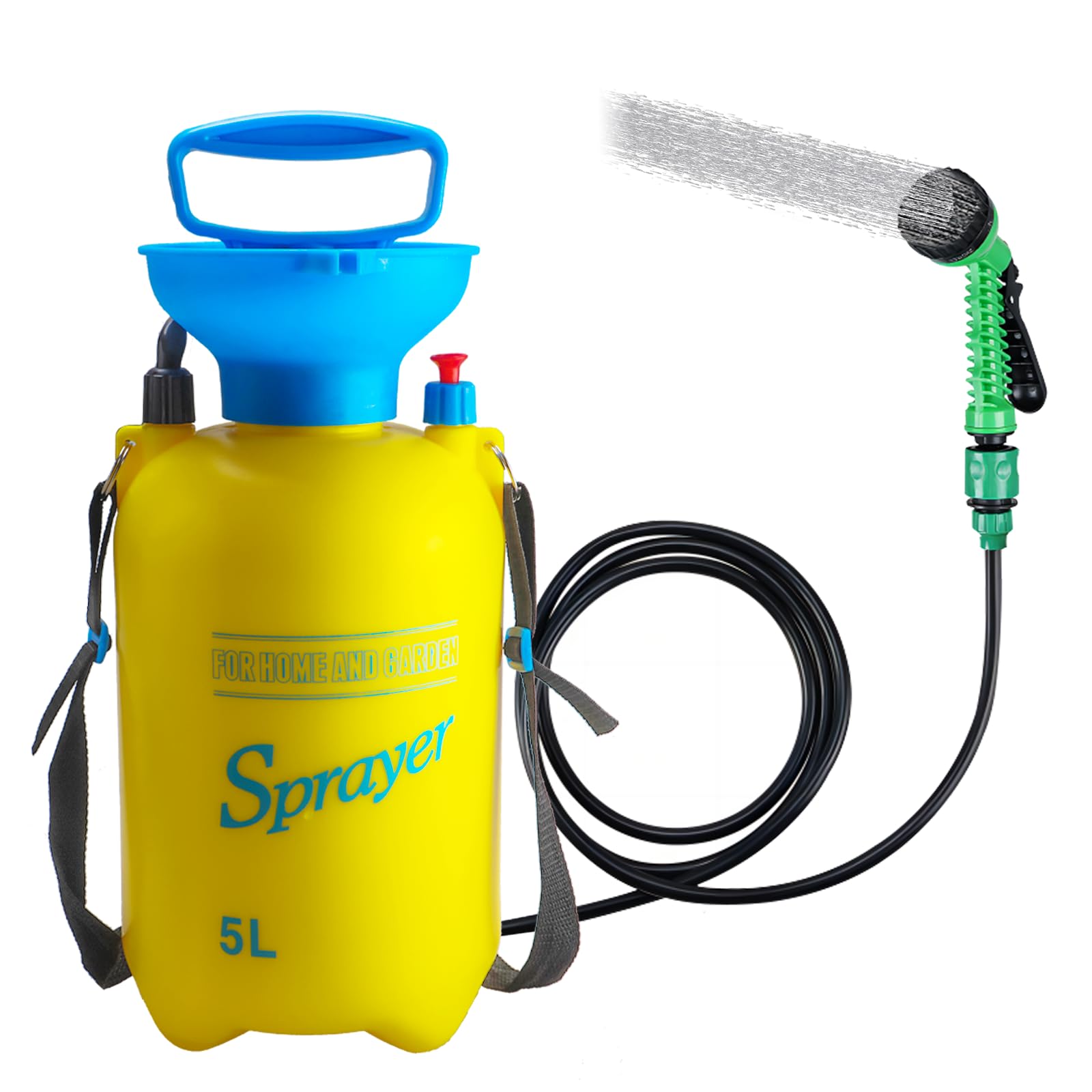 Portable Camping Shower with 7 Spray Modes - Hand Press Outdoor Shower with Removable Hose & Shower Head - Pressure Rinse Kit for Hiking, Travel, Beach, Garden & Pet Washing - Perfect for RV Trips, Backpacking & Outdoor Adventures