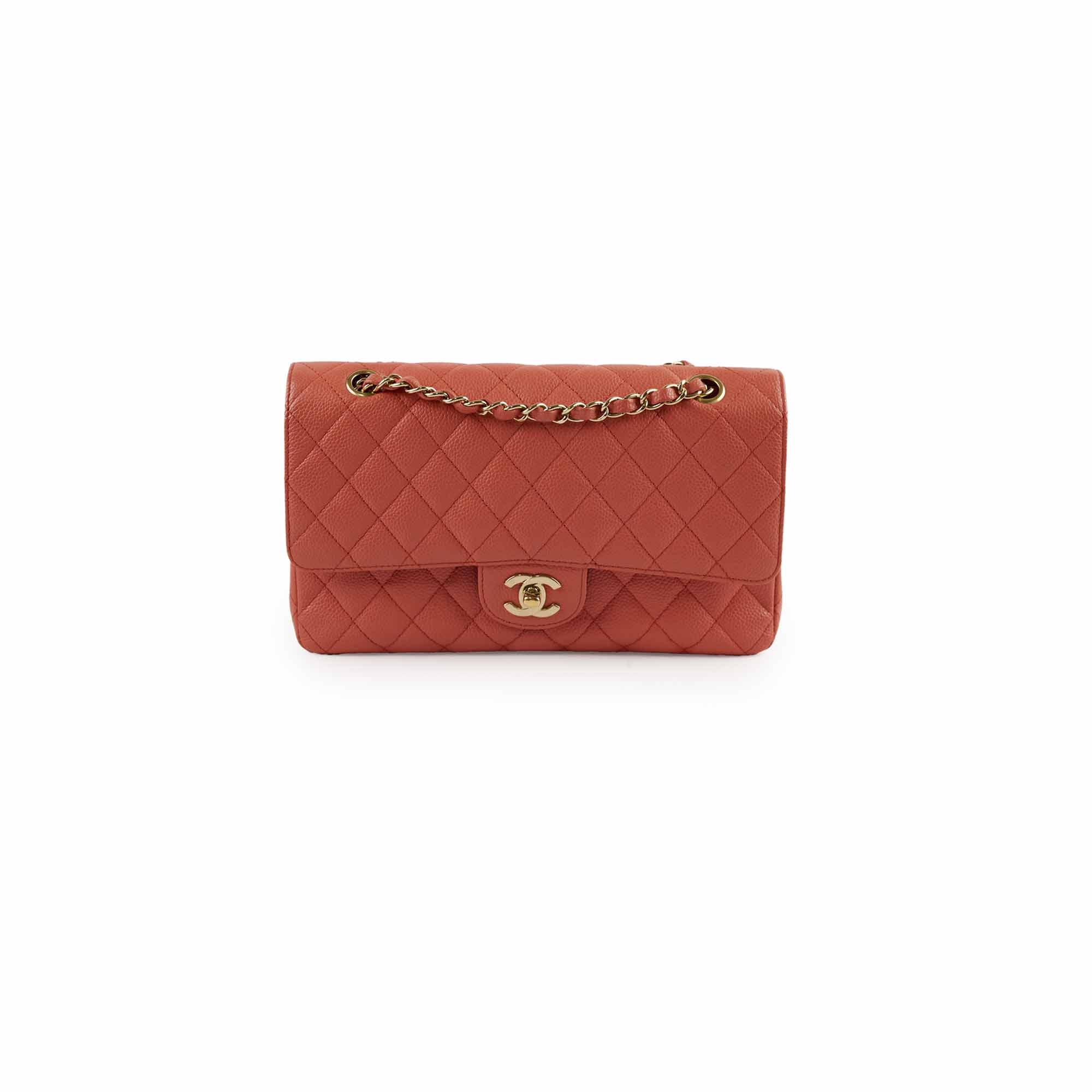 Chanel Medium/Large 24k Gold Plated Caviar Classic Flap Bag in Salmon Pink - Luxury Handbag for Women, Perfect for Parties, Weddings & Special Occasions