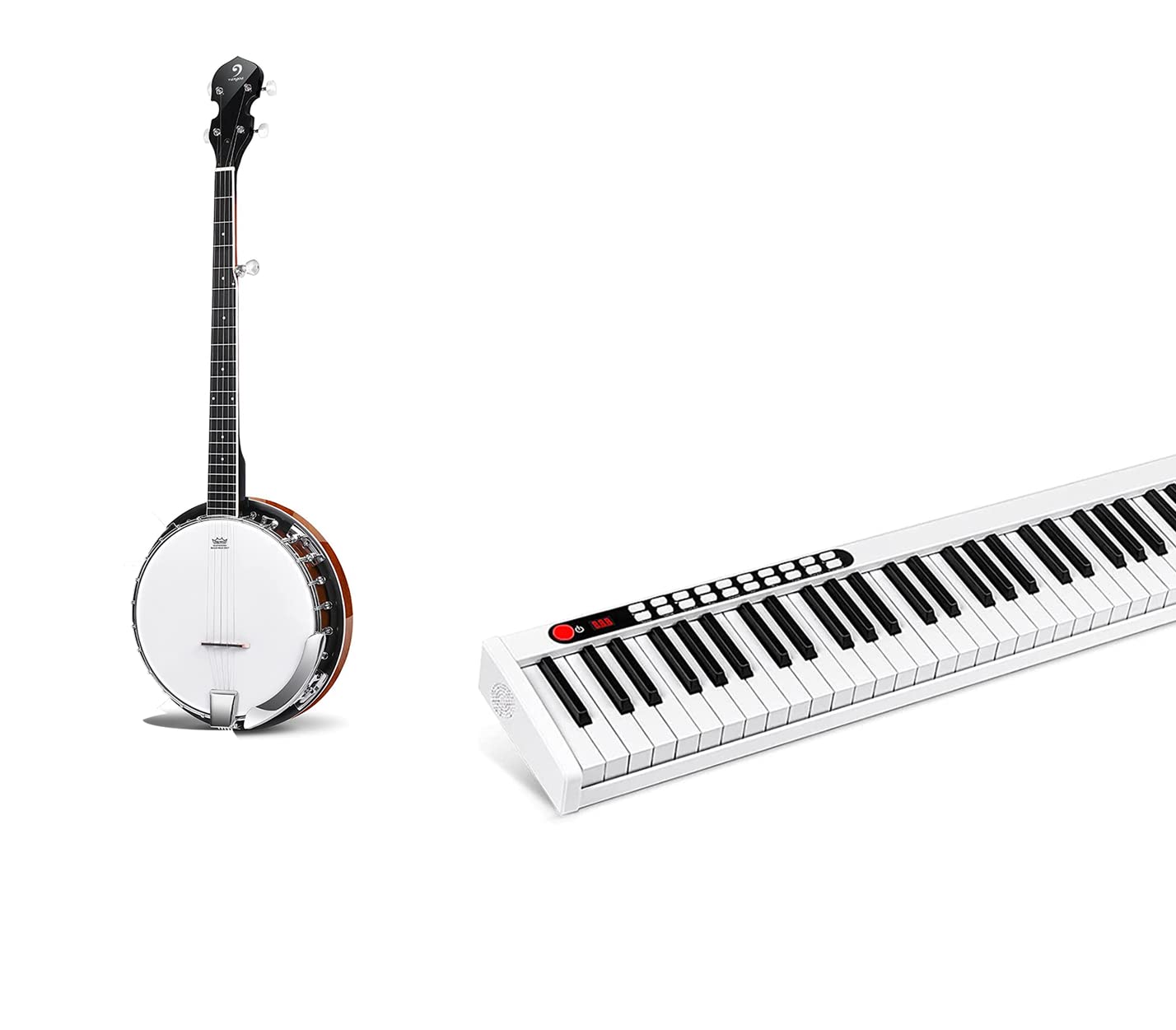 Vangoa 61-Key Portable Piano Keyboard with Touch Sensitive Keys & 5-String Left-Handed Mahogany Open Back Banjo - Perfect for Beginners, Travel, Home Practice and Live Performances