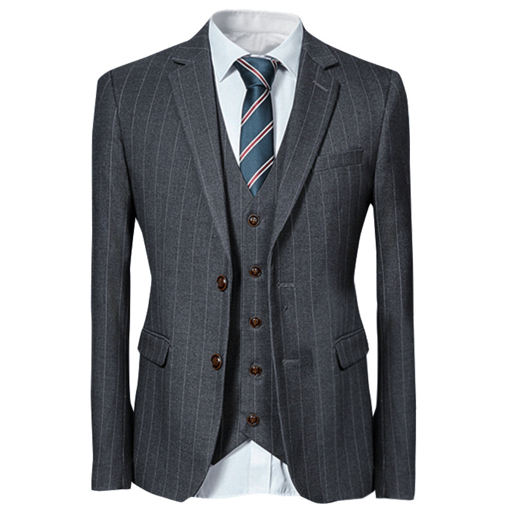 Premium 3-Piece Titanium Silver Suit with Stripe Design - Formal Business Attire for Weddings, Interviews & Professional Events