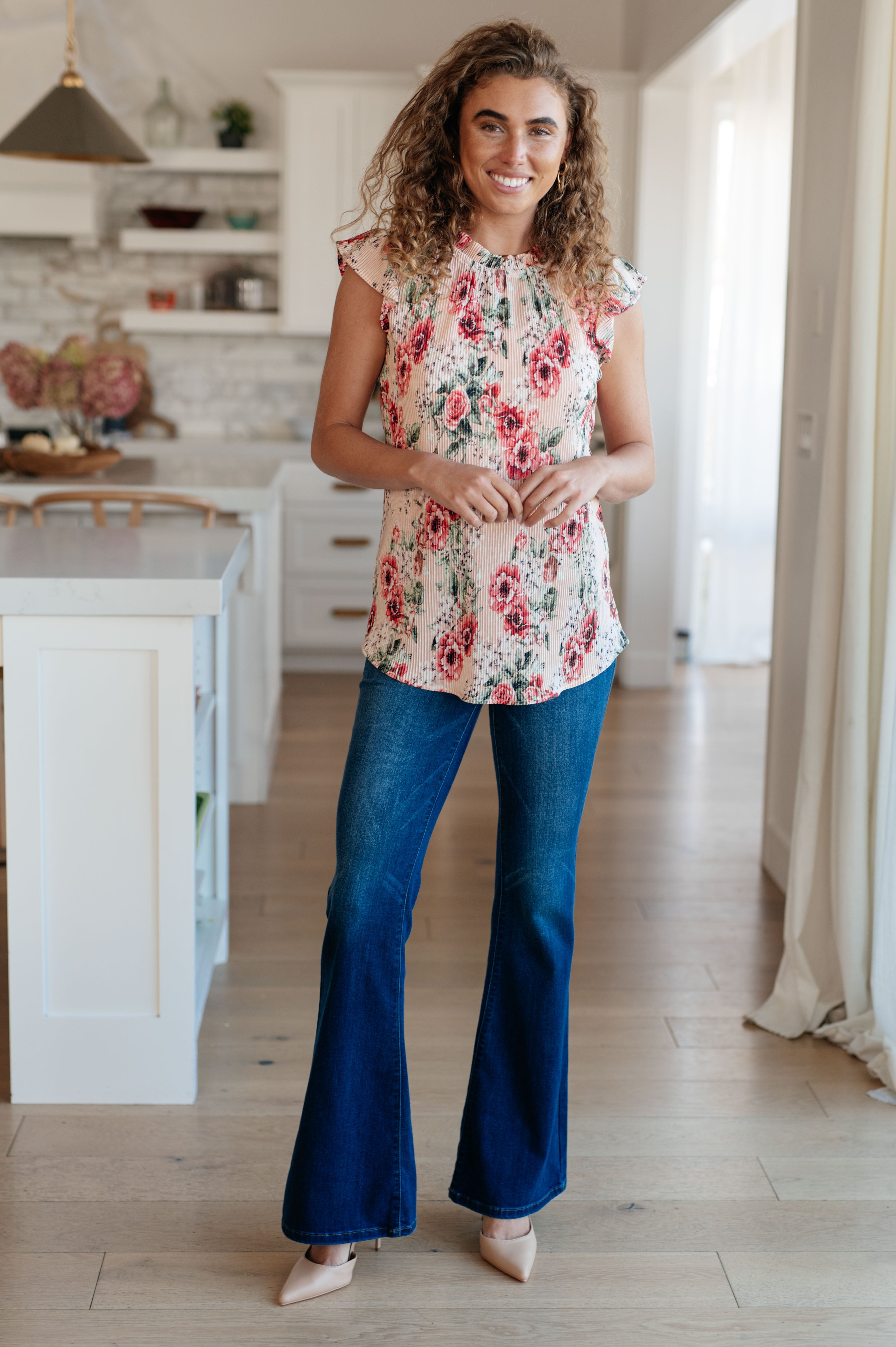 Floral Blush Top for Women - Elegant Floral Print Blouse for Spring & Summer | Perfect for Dates, Parties & Office Wear