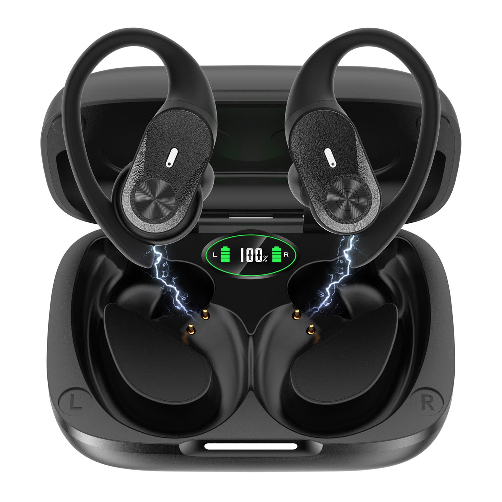 YCWF Open Ear Bluetooth 5.2 Bone Conduction Headphones with LED Power Display - Wireless Sports Earbuds for Cycling, Running, Driving & Workout - Sweatproof Ear Clip Headset for Gym, Jogging & Outdoor Activities