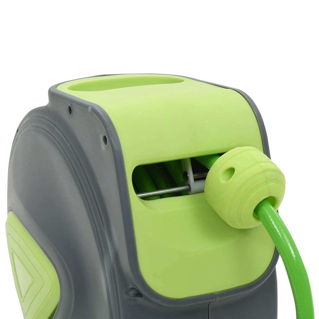 vidaXL Wall-Mounted Automatic Retractable Water Hose Reel - 32.8'+3.3' Long PVC Garden Hose with Adjustable Spray Nozzle & Auto-Winding Mechanism | High-Pressure Watering System | Durable Grey Green Hose Storage | Perfect for Lawn Care, Garden Irrigation & Outdoor Cleaning