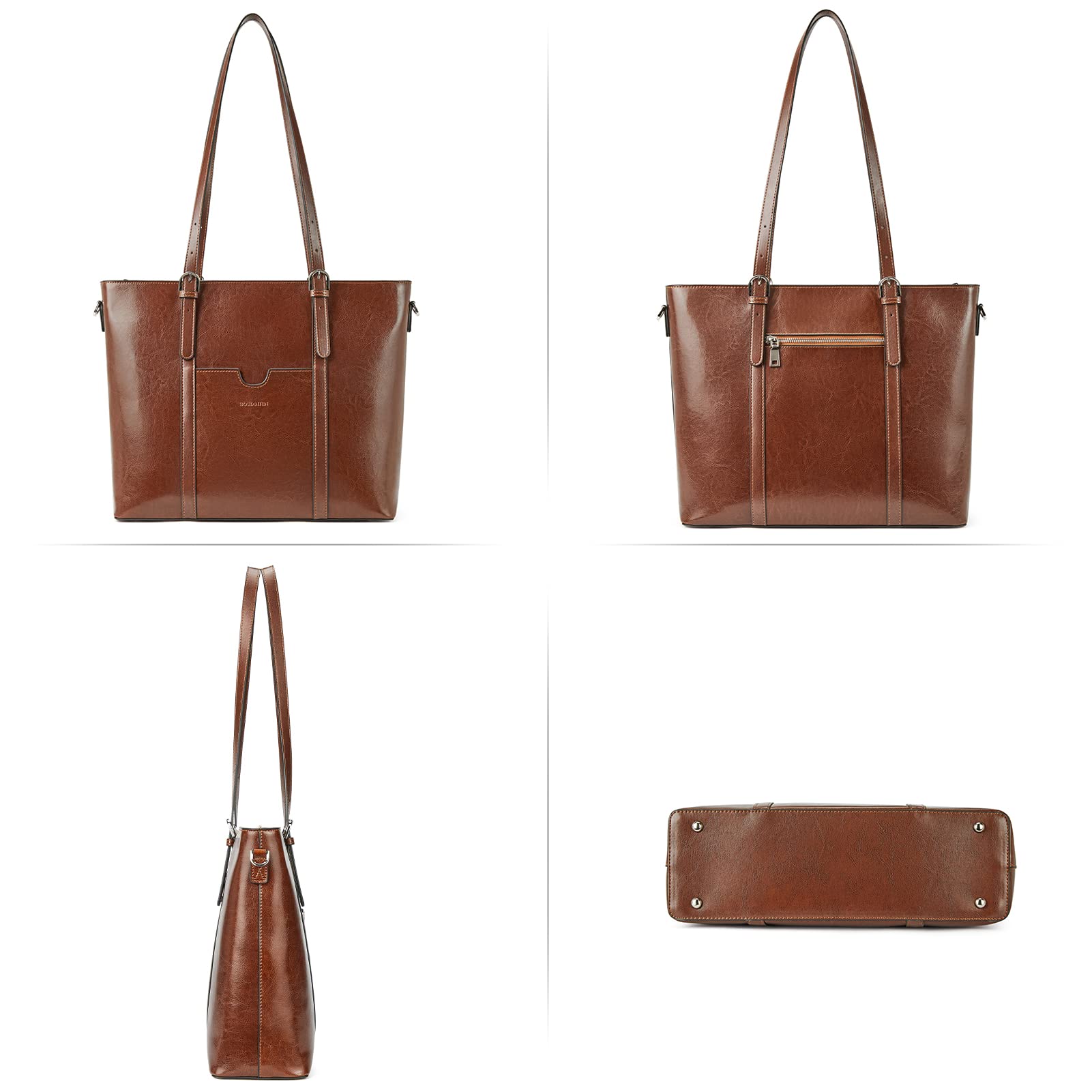 BOSTANTEN Women's Vintage Leather Laptop Tote Bag - 15.6 Inch Office Shoulder Handbag & Work Briefcase Purse for Business, Travel, and Daily Commute