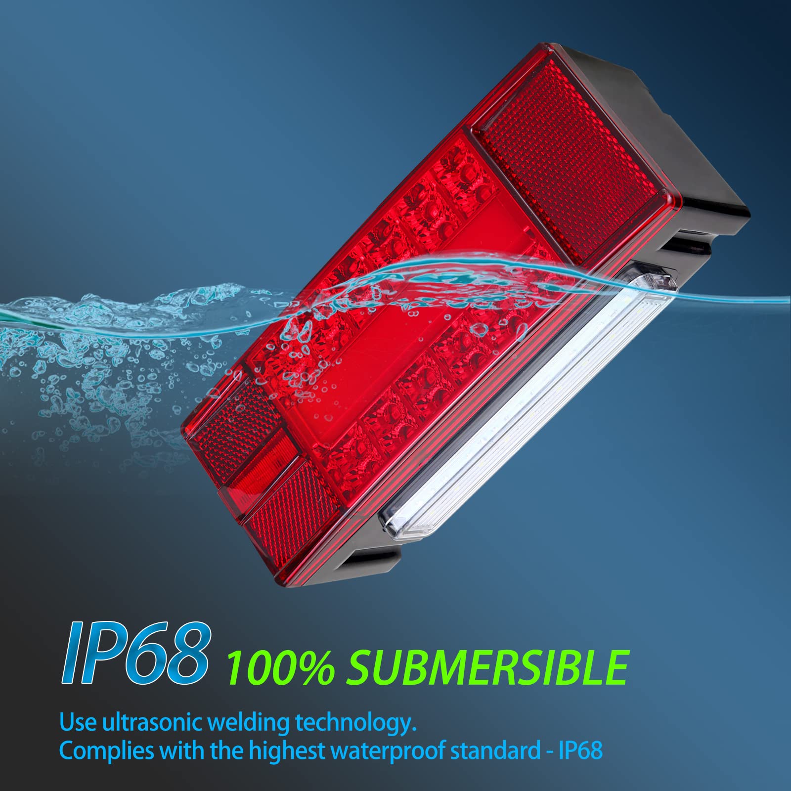 Low Profile LED Boat Trailer Lights - IP68 Waterproof Rectangular Combo Stop/Turn/Running Lights with License Plate Light for Trailers, Trucks & Boats | Durable Rear Lights for Marine & Towing Applications