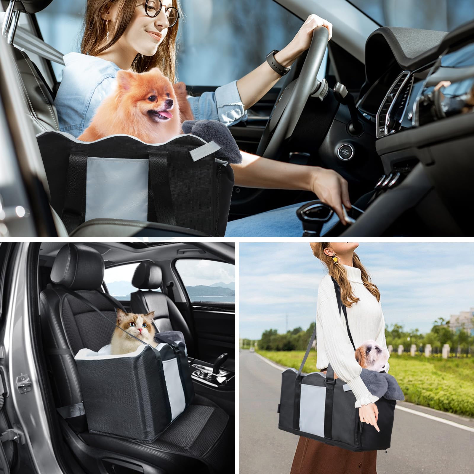 **Premium Center Console Dog Car Seat for Small Dogs & Cats – Soft Cushion & Safety Belt – Puppy Booster Seat for Cars – Pet Travel Accessories – Ideal for Road Trips & Daily Commutes (Black)**