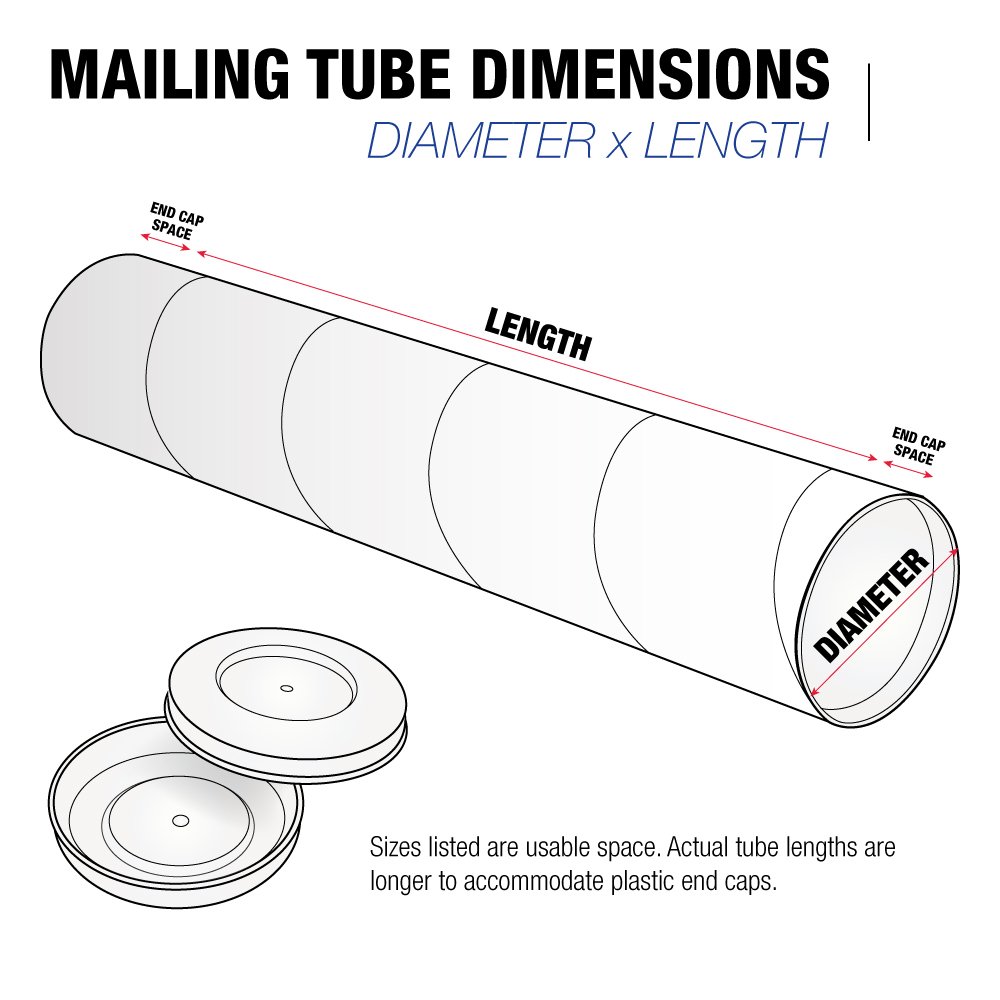 Tape Logic TLP4030W White Mailing Tubes with Caps - 4