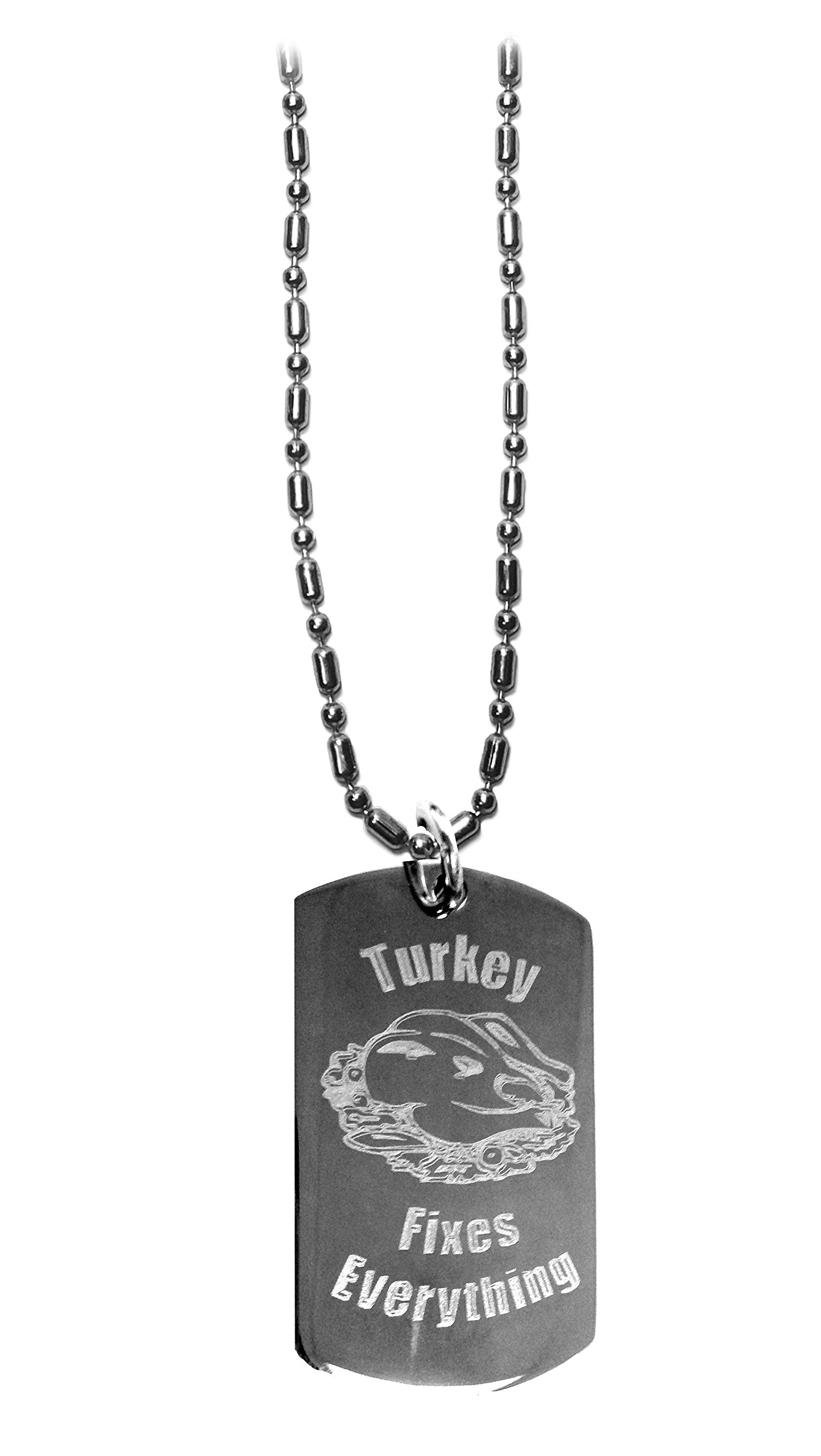 Shark Hat & Turkey Fixes Everything Necklace - Military Dog Tag with Metal Chain for Travel & Luggage | Perfect for Cosplay, Gifts, and Everyday Wear
