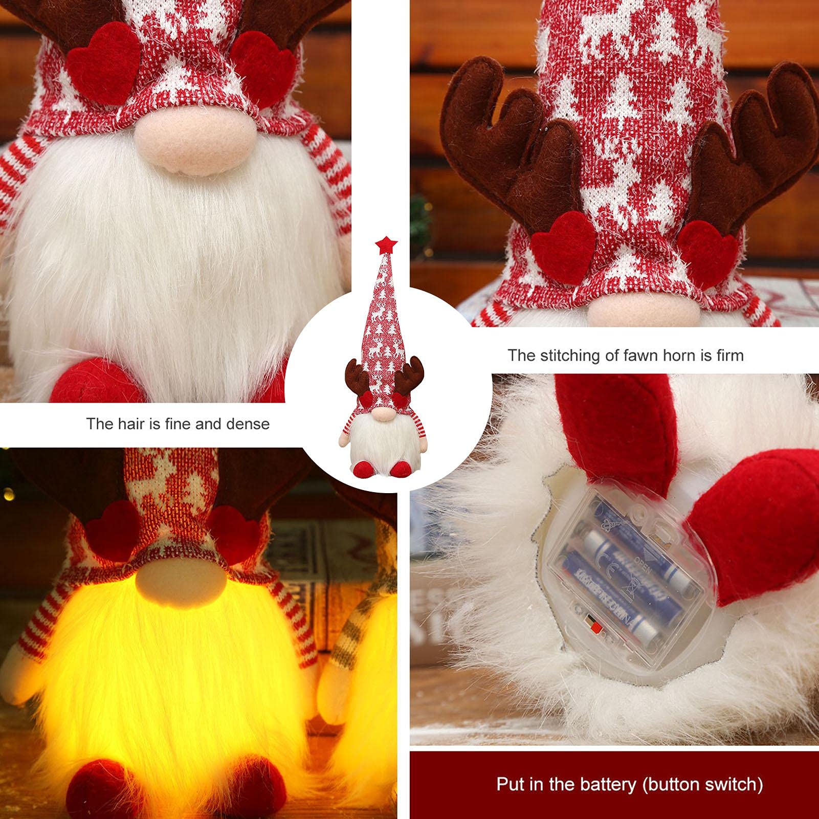 Naysku Swedish Lights - Handmade Faceless Doll Figurines & Tomte Plush Santa Ornaments for Christmas Tree Decor - Perfect Holiday Home Decor, Scandinavian Gift & Cozy Winter Decoration