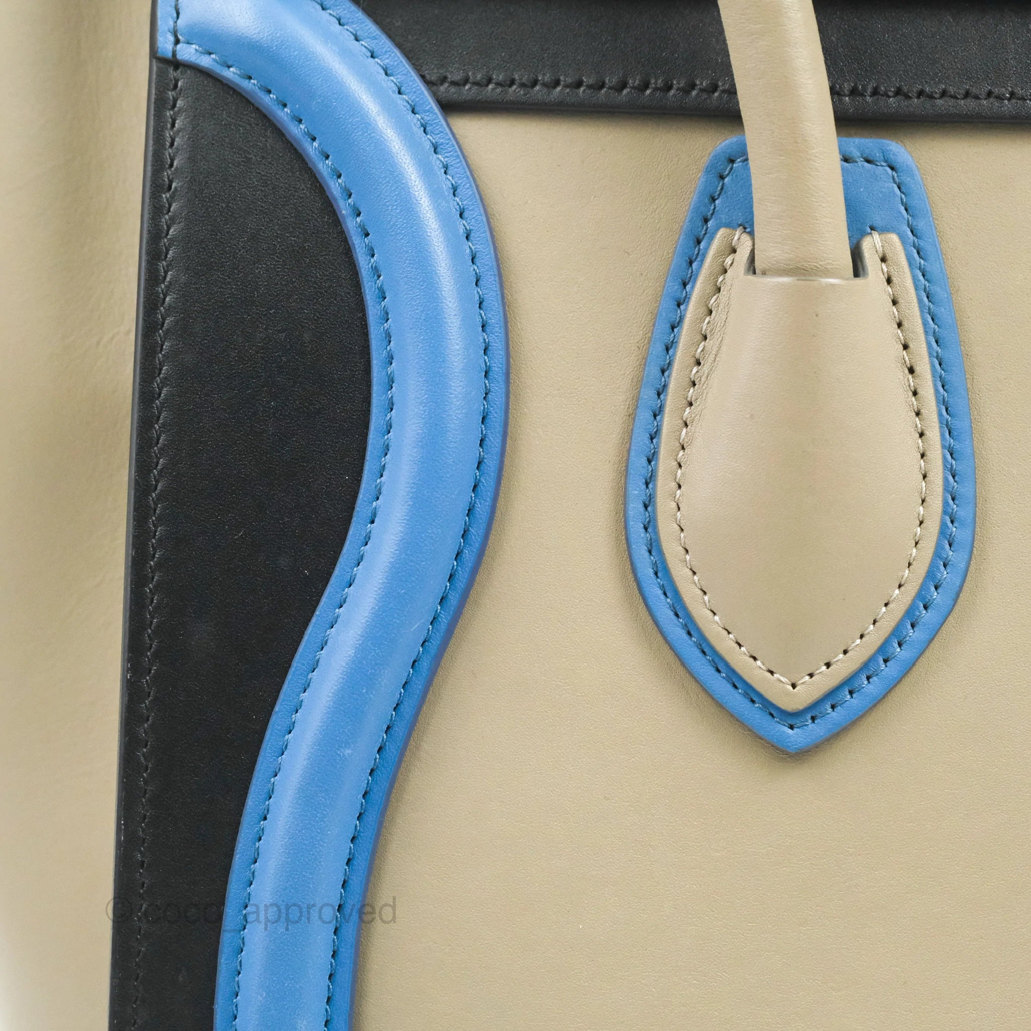 Celine Micro Luggage Bag in Taupe, Blue & Black Calfskin Leather - Perfect for Work, Travel & Everyday Luxury Handbag