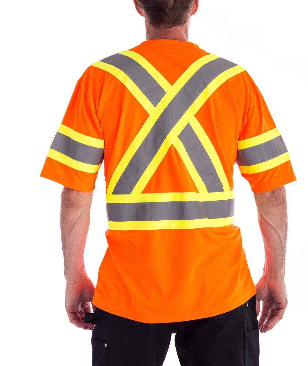 High Visibility Short Sleeve Work T-Shirt - ANSI Certified Safety Shirt for Construction & Outdoor Work - Bright Orange Reflective Workwear for Day & Night Visibility