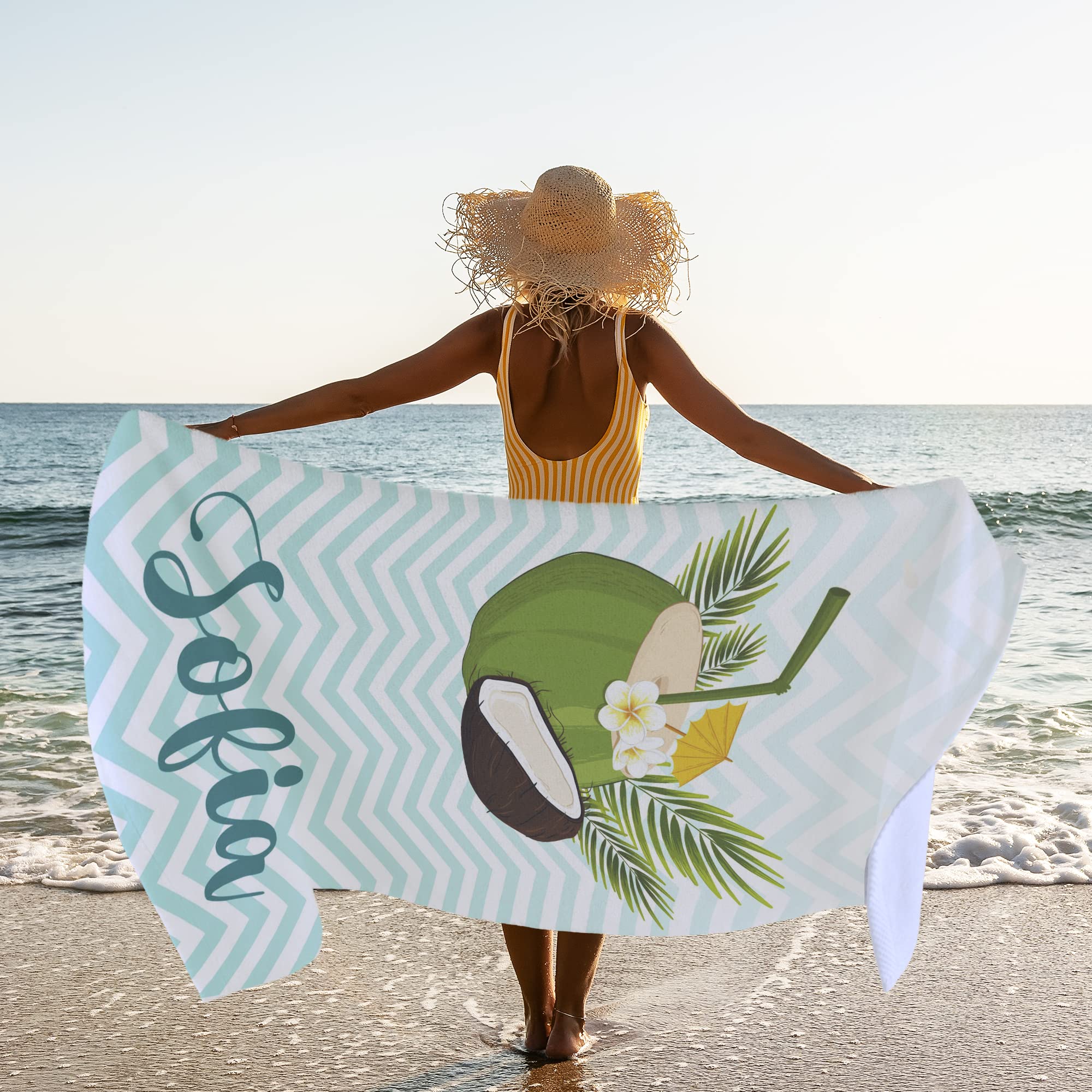 Custom Personalized Beach Towels with Names - 30x60 Inch Floral Print Striped Towel for Women, Kids, Girls & Boys | Cute Fruit Design Summer Beach Towel for Pool, Vacation & Outdoor Activities