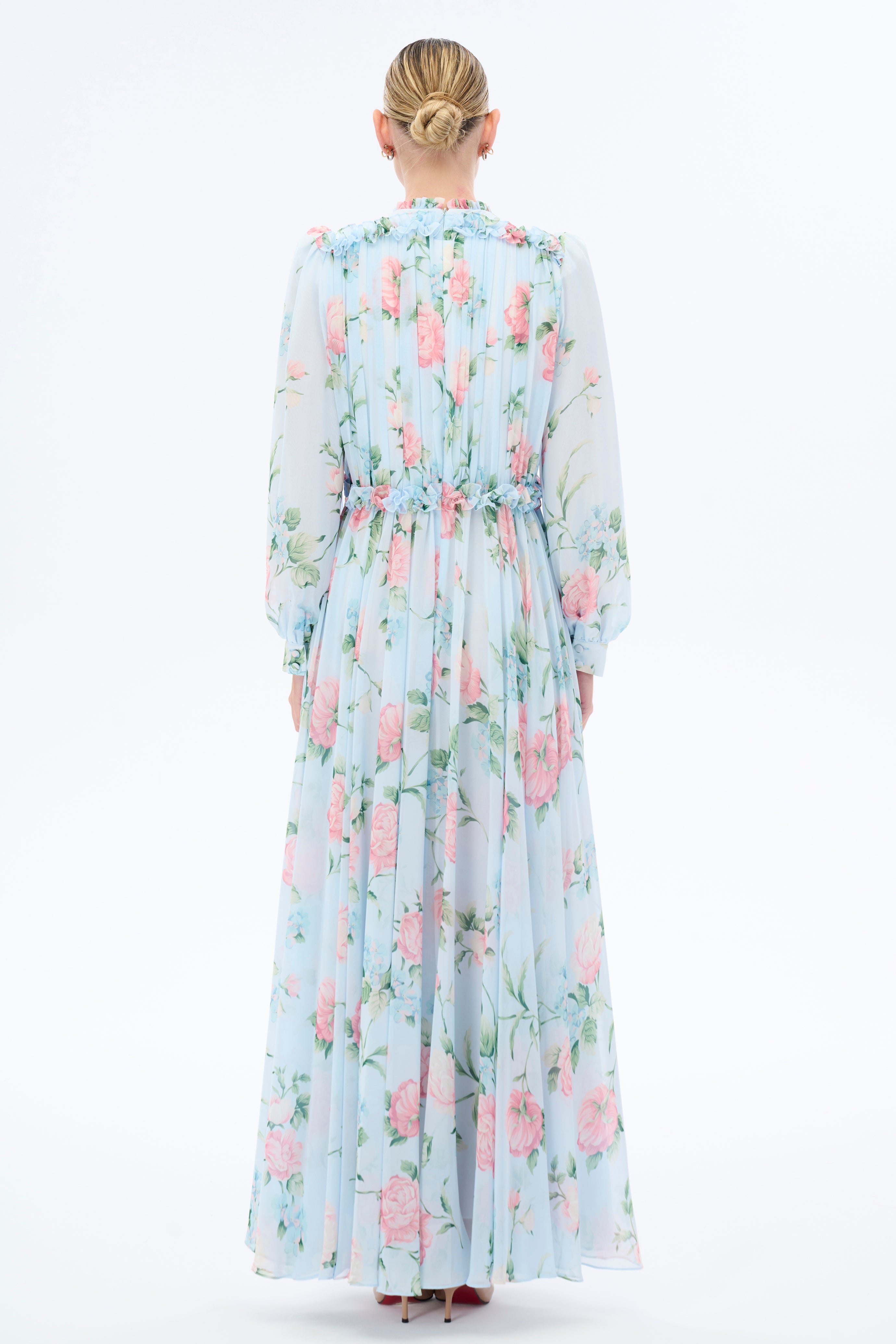 Elegant Floral Long Sleeve Maxi Dress for Women | Boho Chic Morning Blues Dress | Perfect for Spring Weddings, Beach Vacations & Date Nights