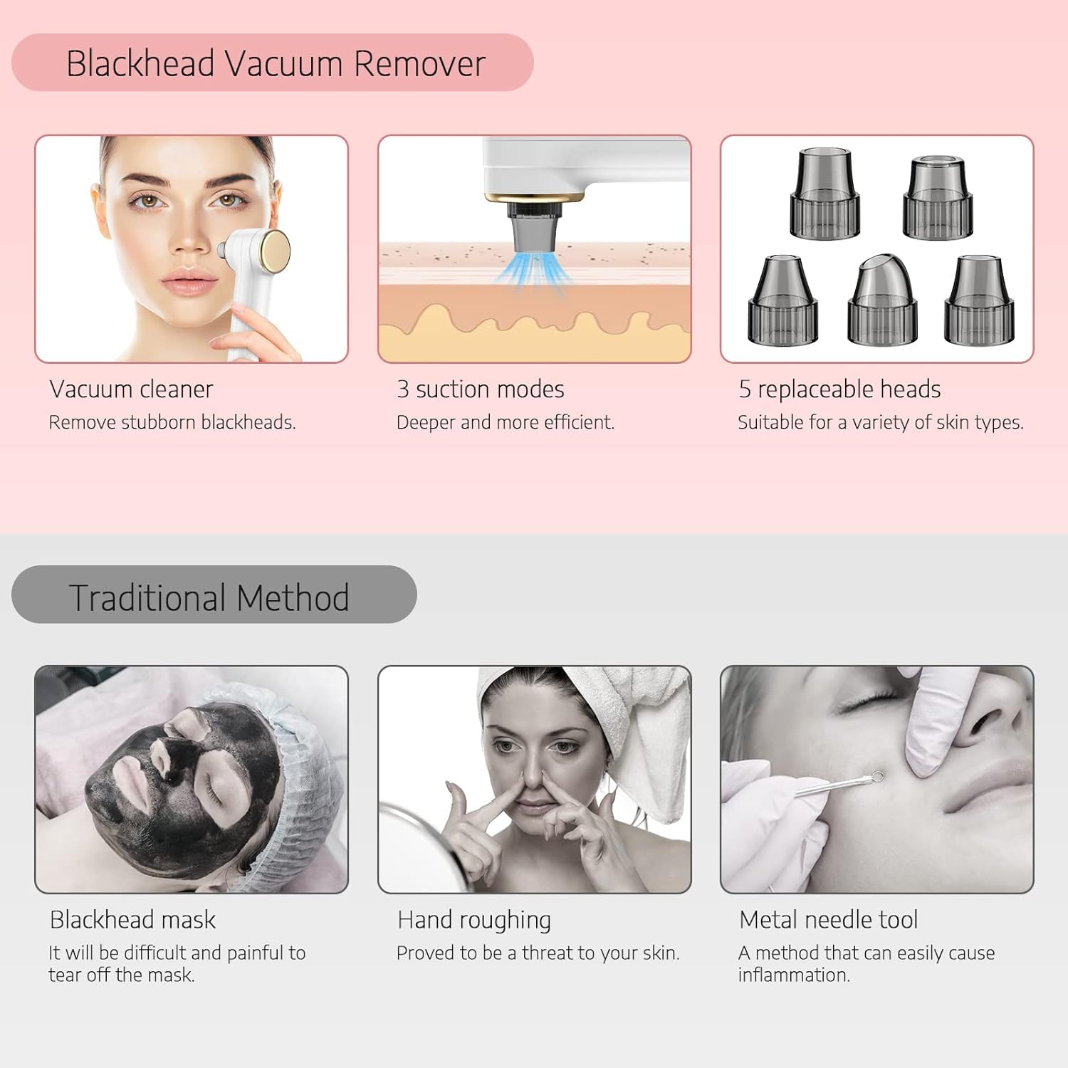 **SBM MART Blackhead Remover Pore Vacuum - Facial Pore Cleaner with Hot Compress, 3 Modes & 5 Probes for Deep Cleansing - Blackhead Suction Tool for Women & Men (White) - Perfect for Daily Skincare & Acne Treatment**