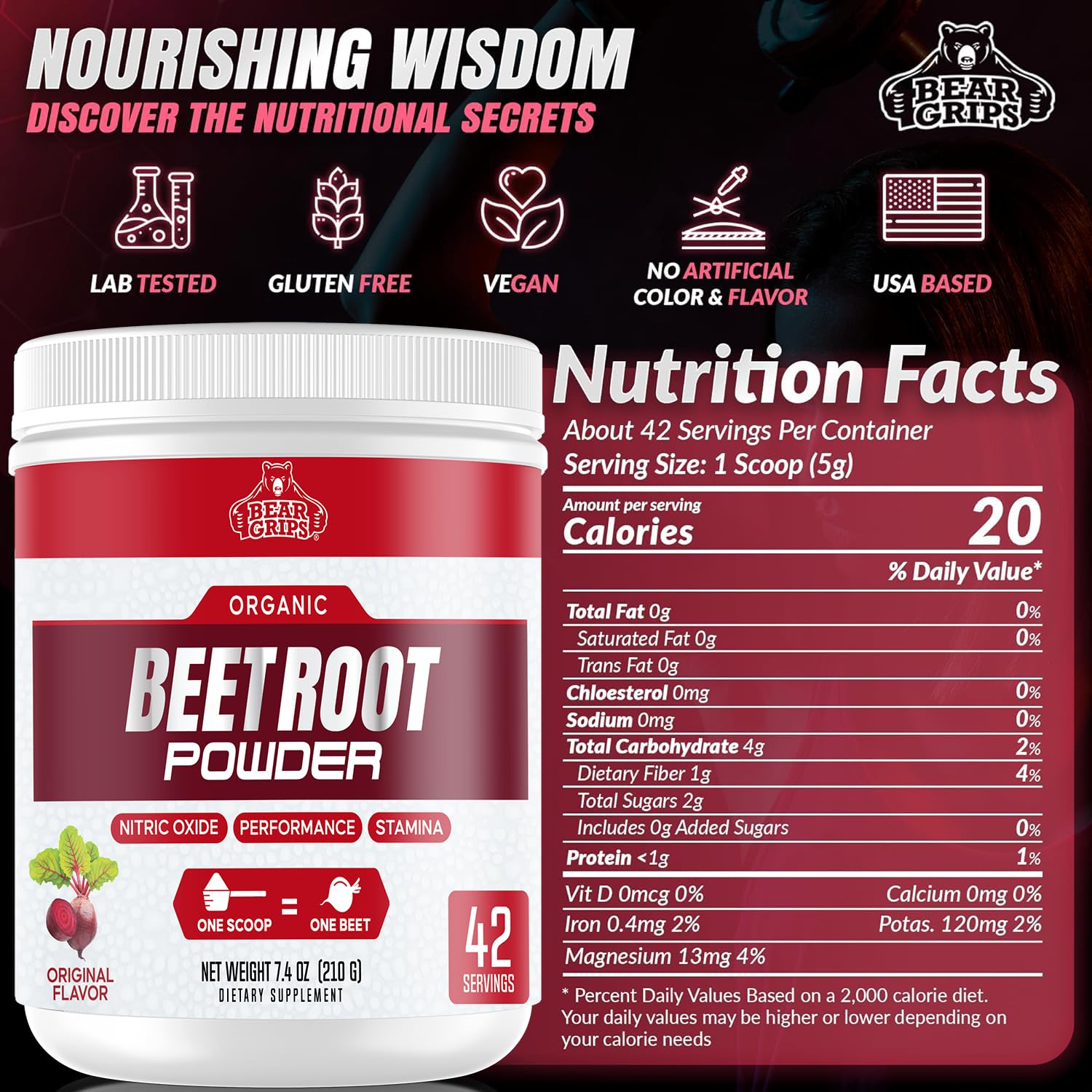 Organic Beet Root Powder - Nitric Oxide Booster, Superfood Supplement for Blood Pressure & Heart Health Support | Vegan, Non-GMO, Gluten-Free | Perfect for Smoothies, Baking & Daily Wellness