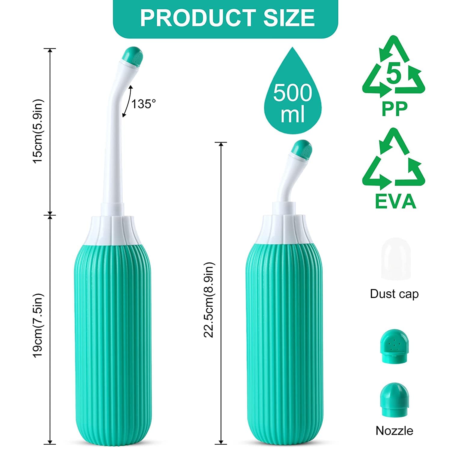 Postpartum Peri Bottle 17oz - Portable Bidet with Silicone Nozzles for Feminine Care & Travel