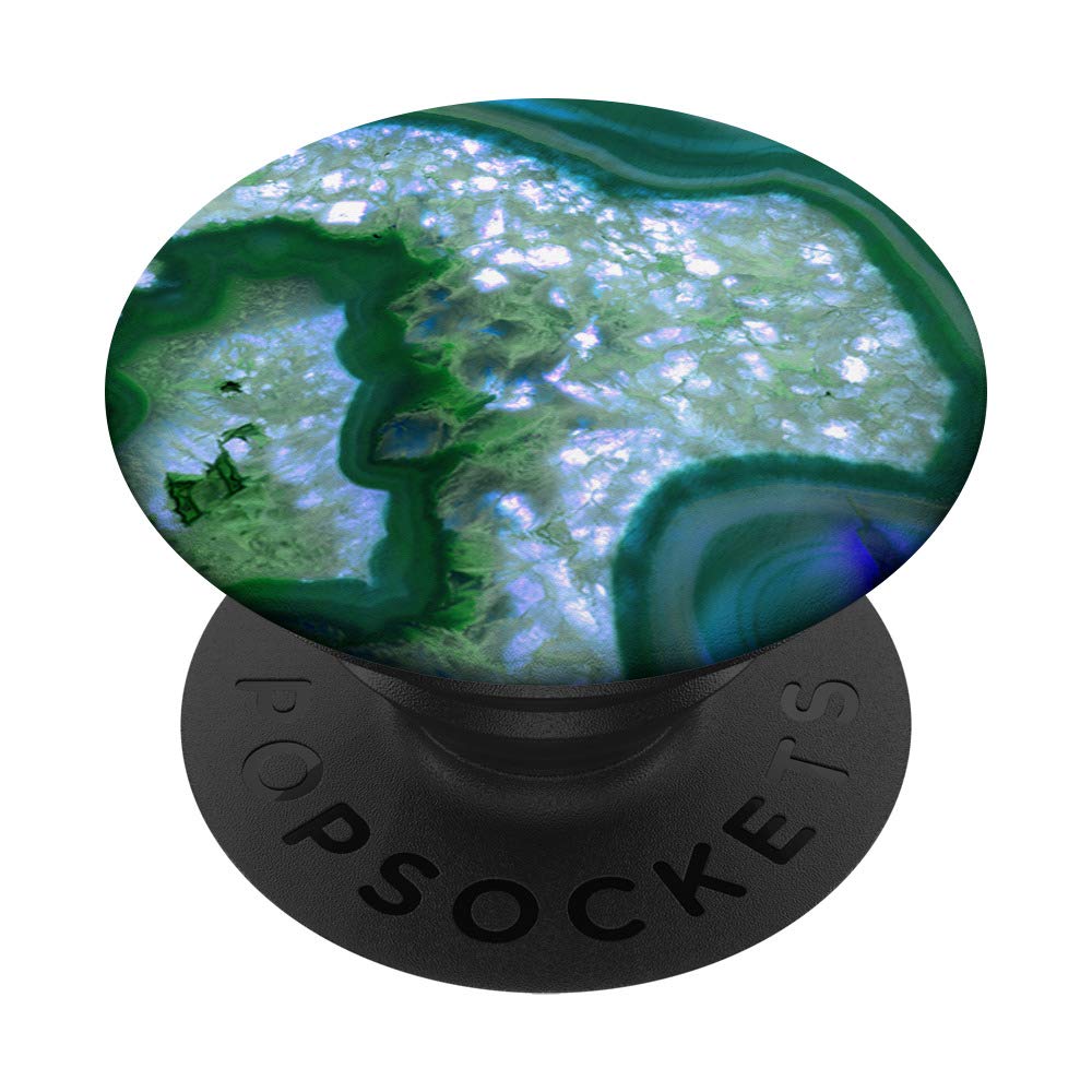 Elegant Blue Green Agate Geode PopSocket Grip: Swappable Phone & Tablet Holder for Secure Grip and Stylish Decor
