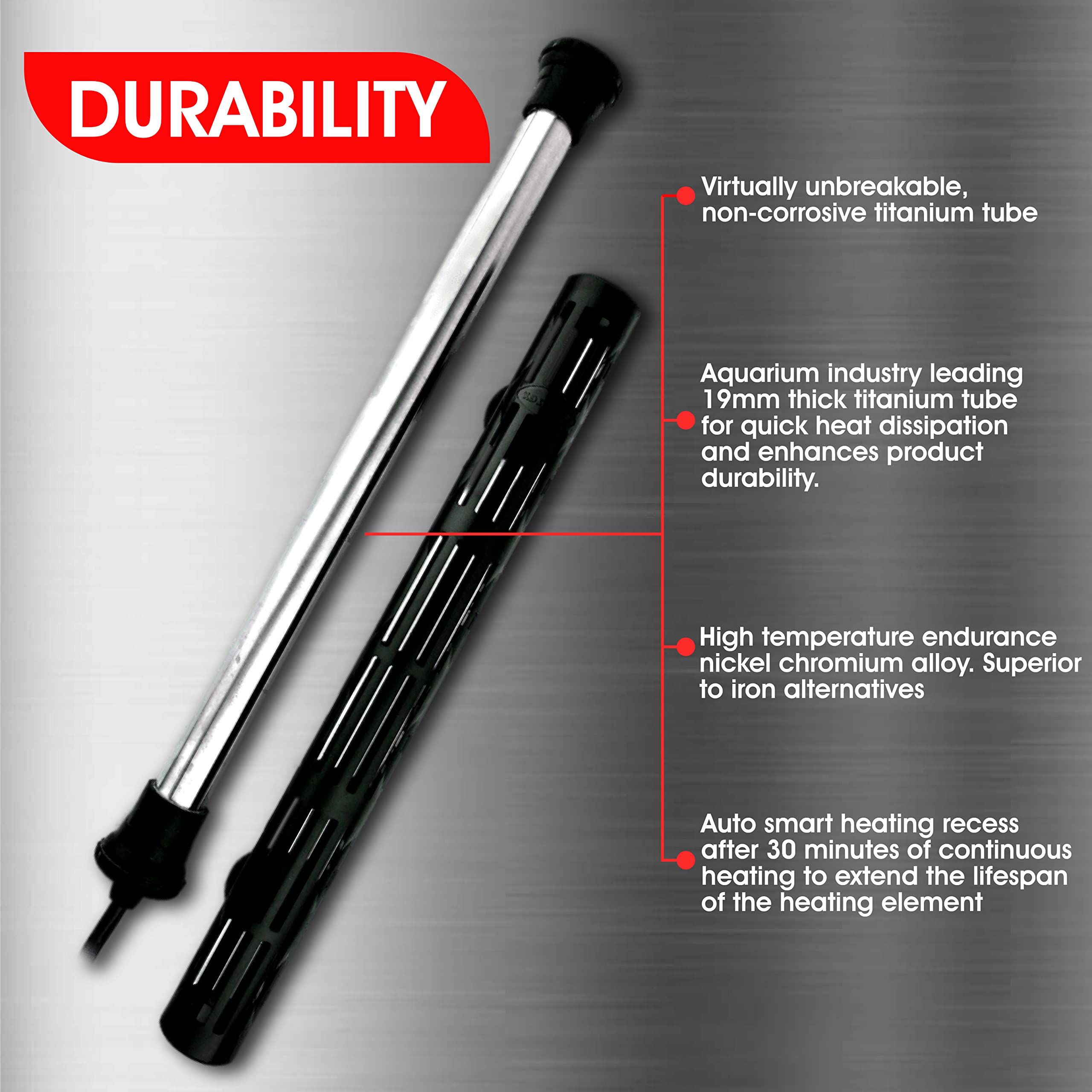 Finnex Titanium Aquarium Heater 200W - ETL Certified with Redundancy Protection & Heater Guard - Reliable Fish Tank Water Heater for Saltwater & Freshwater Aquariums - Perfect for Home, Office & Pet Stores