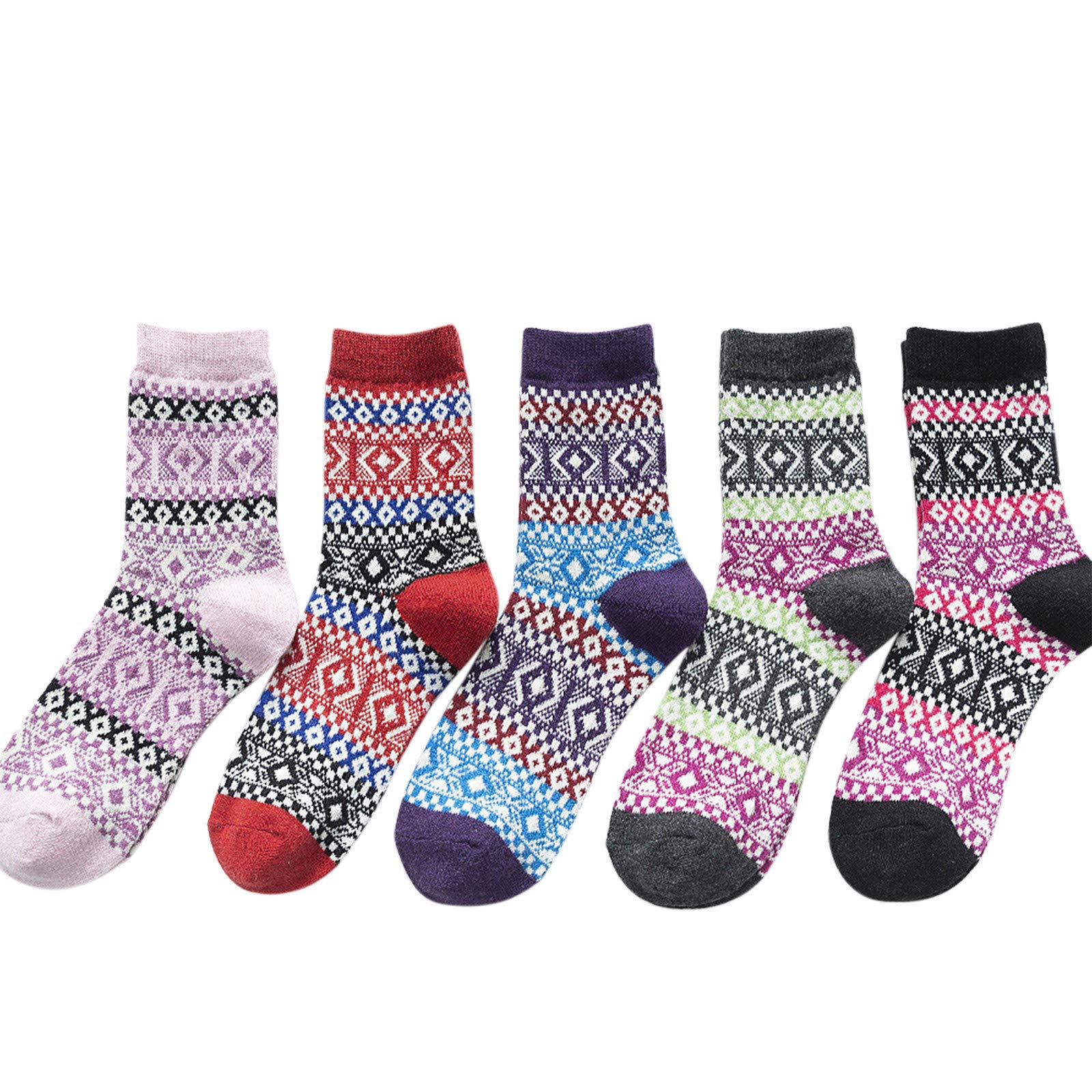 Warm Soft Wool Socks for Women - 5 Pairs Thermal Winter Knit Socks with Cushion & Compression - Cozy Cold Weather Socks (Multicolor, One Size) - Perfect for Hiking, Snow Boots & Indoor Comfort