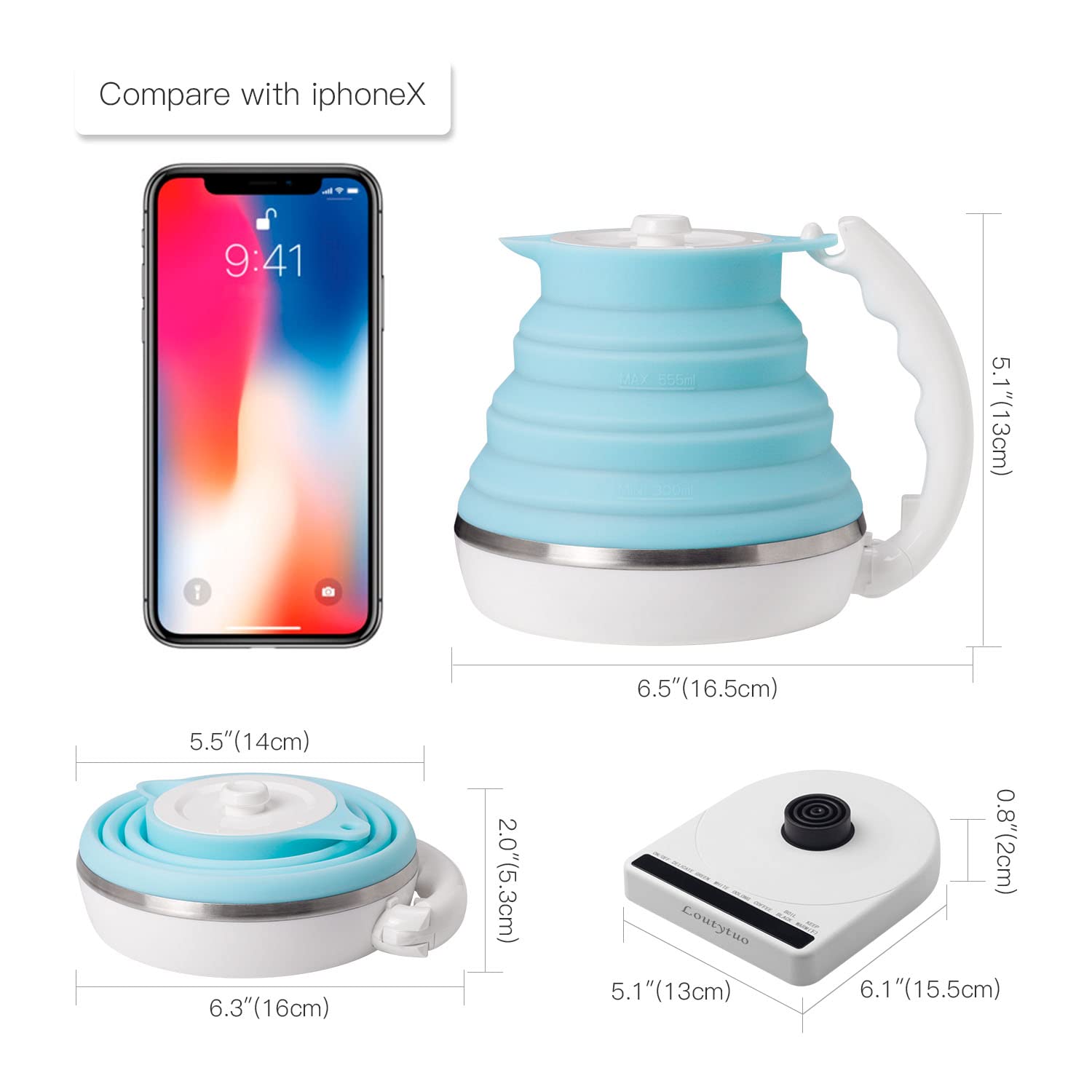 Premium Travel Electric Kettle - 555ML Ultra-Thin Food Grade Silicone, Foldable Design with Variable Temperature Control (110-220V Dual Voltage) | Auto Shutoff, Boil-Dry Protection & Keep Warm Function | Perfect for Hotels, Camping, Dorms & Office Use - US Plug