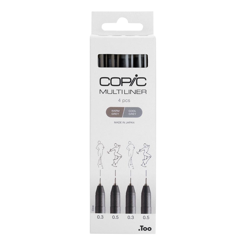 Copic MultiLiner Drawing Pen Set - 4 Warm Grey & Cool Grey Fine Line Markers for Sketching, Illustration & Comic Art - Perfect for Artists, Designers & Crafters