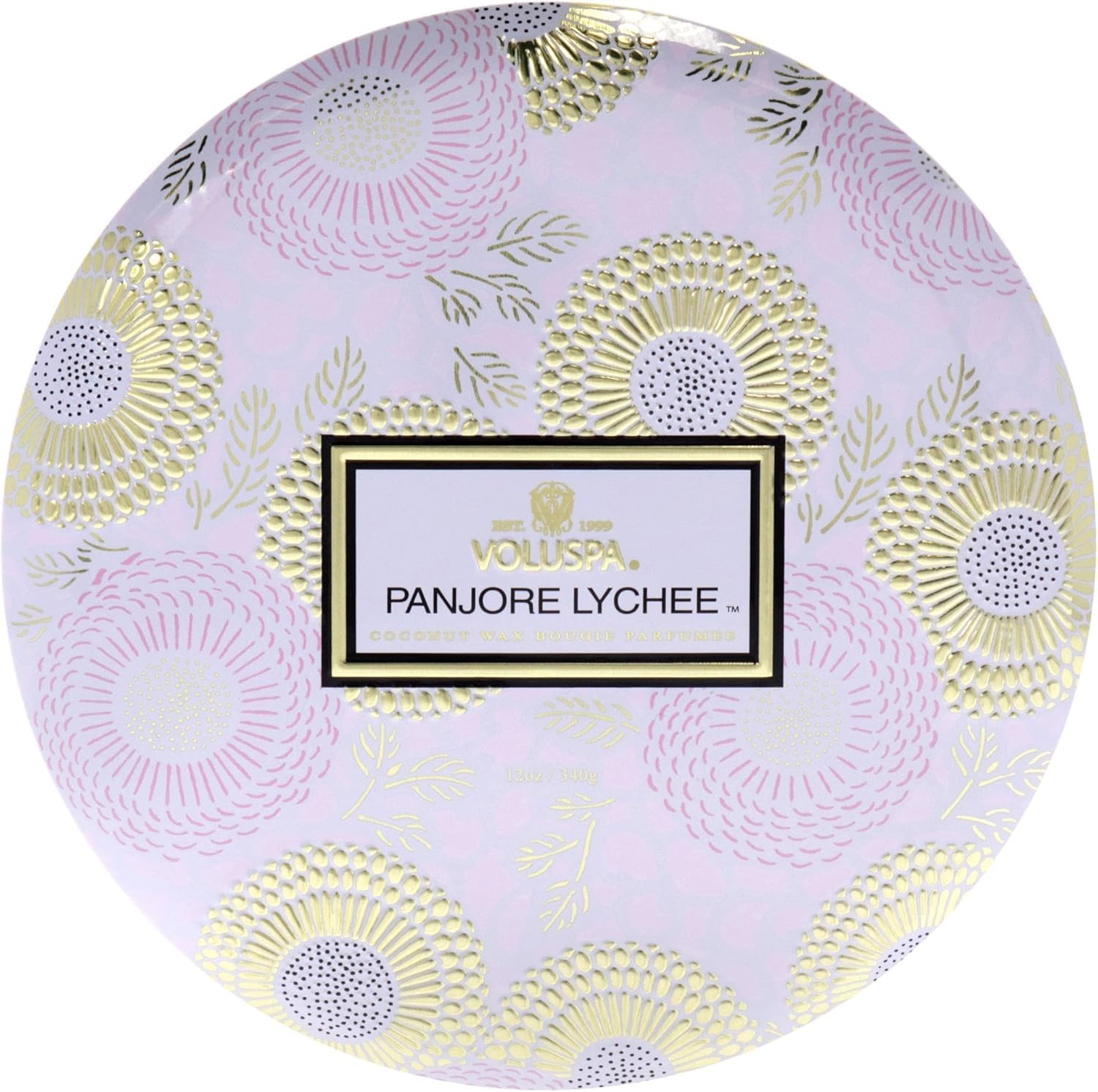Voluspa Panjore Lychee Scented Candle - 12oz Coconut Wax 3-Wick Tin Candle with 40-Hour Burn Time | Handmade in USA | Perfect for Home Decor, Relaxation & Romantic Ambiance