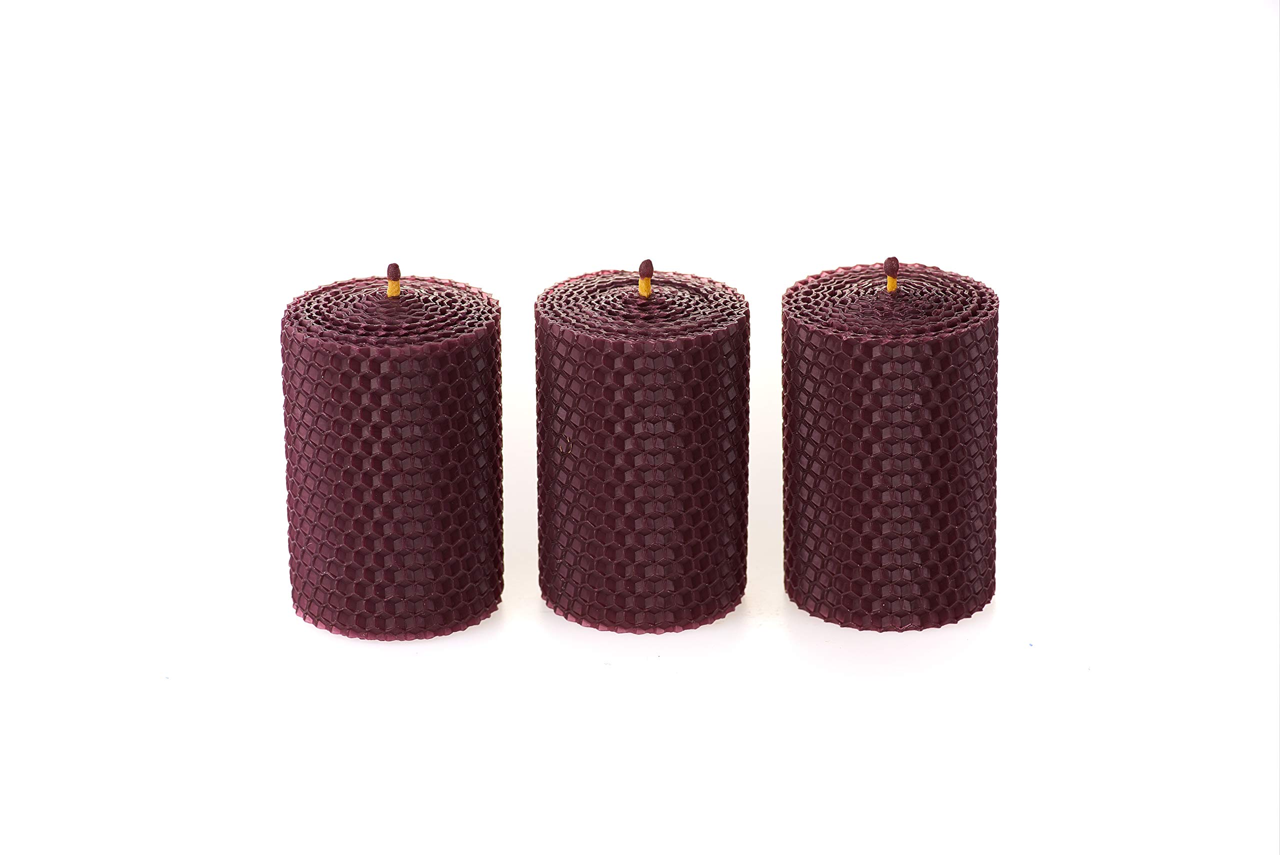 Beeswax Candles Set of 3 - Natural Honey Scented Pillar Candles for Home Decor & Gifts