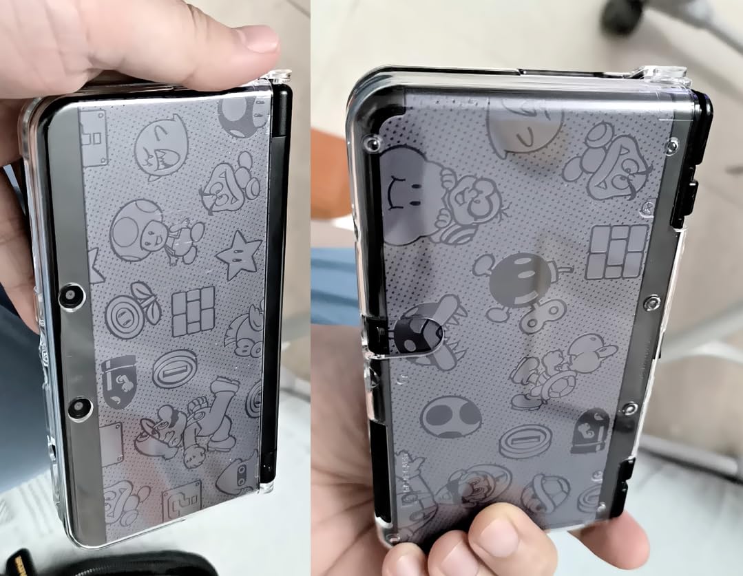 Customized Mario Grey Limited Edition Faceplate Replacement Shells for New 3DS XL - Top & Bottom White/Black Back Cover Plates - Perfect for Gaming Enthusiasts & Collectors