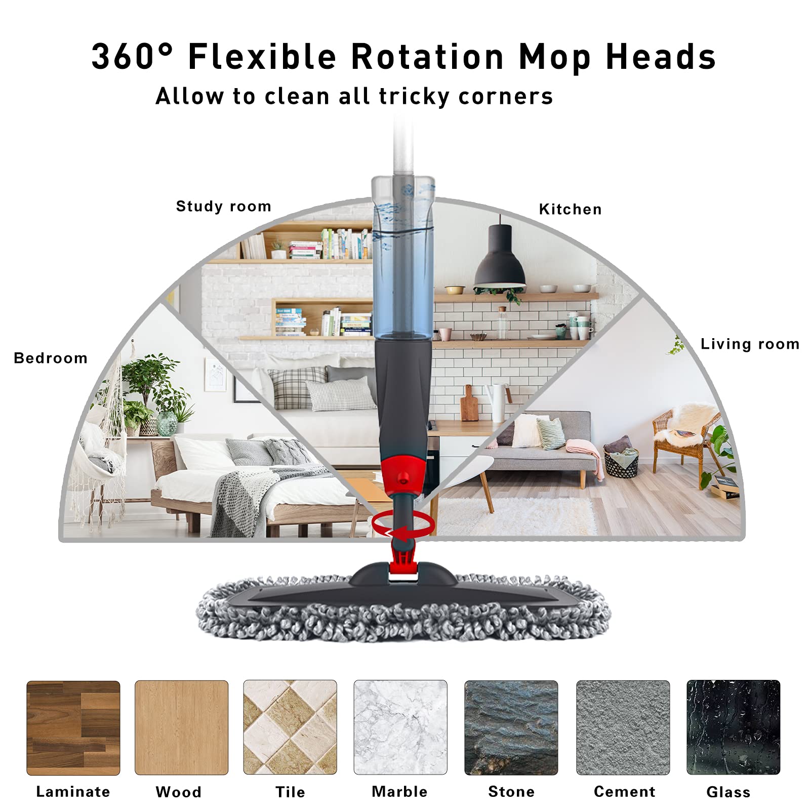 Homgif Spray Mop, 135cm Spray Mop Floor Cleaner with 750ml Spray Bottle & 3 Reusable Pads - Ideal for Hardwood, Laminate, Tile & Ceramic Floors - Perfect for Home, Kitchen & Office Cleaning