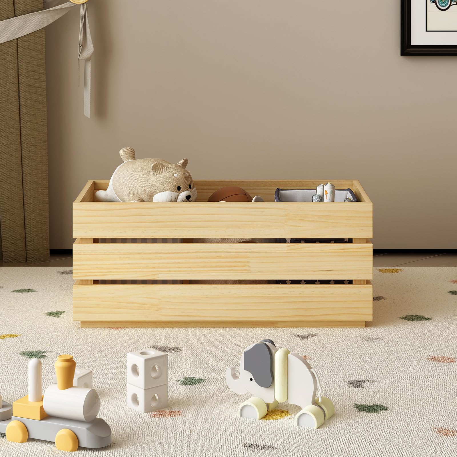 MUSEHOMEINC Large Wooden Toy Storage Chest - Uncovered Toy Box for Kids, Sturdy Wooden Trunk for Living Room & Bedroom, Easy Assembly, Natural Finish - Perfect for Organizing Toys, Blankets & Home Decor