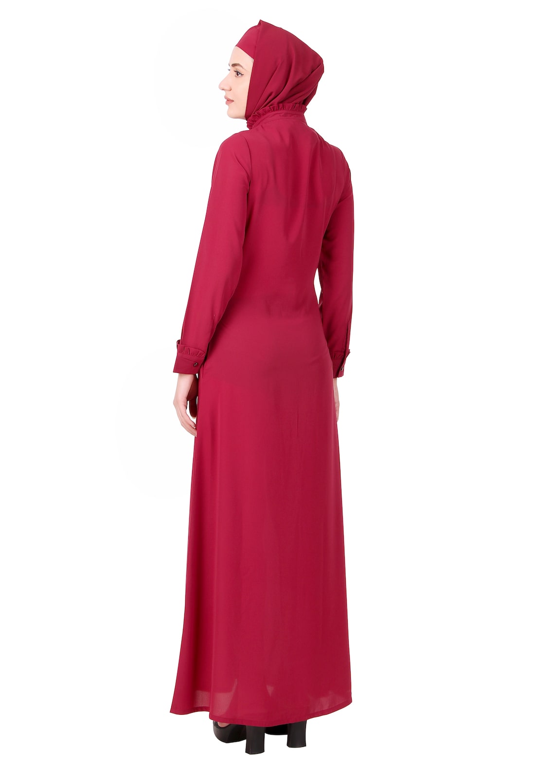 Elegant Full Front Open Abaya with Frills on Placket - Modest Muslim Dress for Women - Perfect for Prayer, Eid, and Special Occasions
