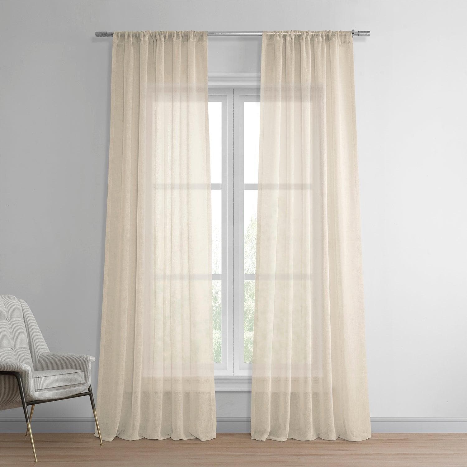 Breathable Cotton Seed Textured Faux Linen Sheer Curtains - Light Filtering Window Drapes for Living Room, Bedroom & Nursery