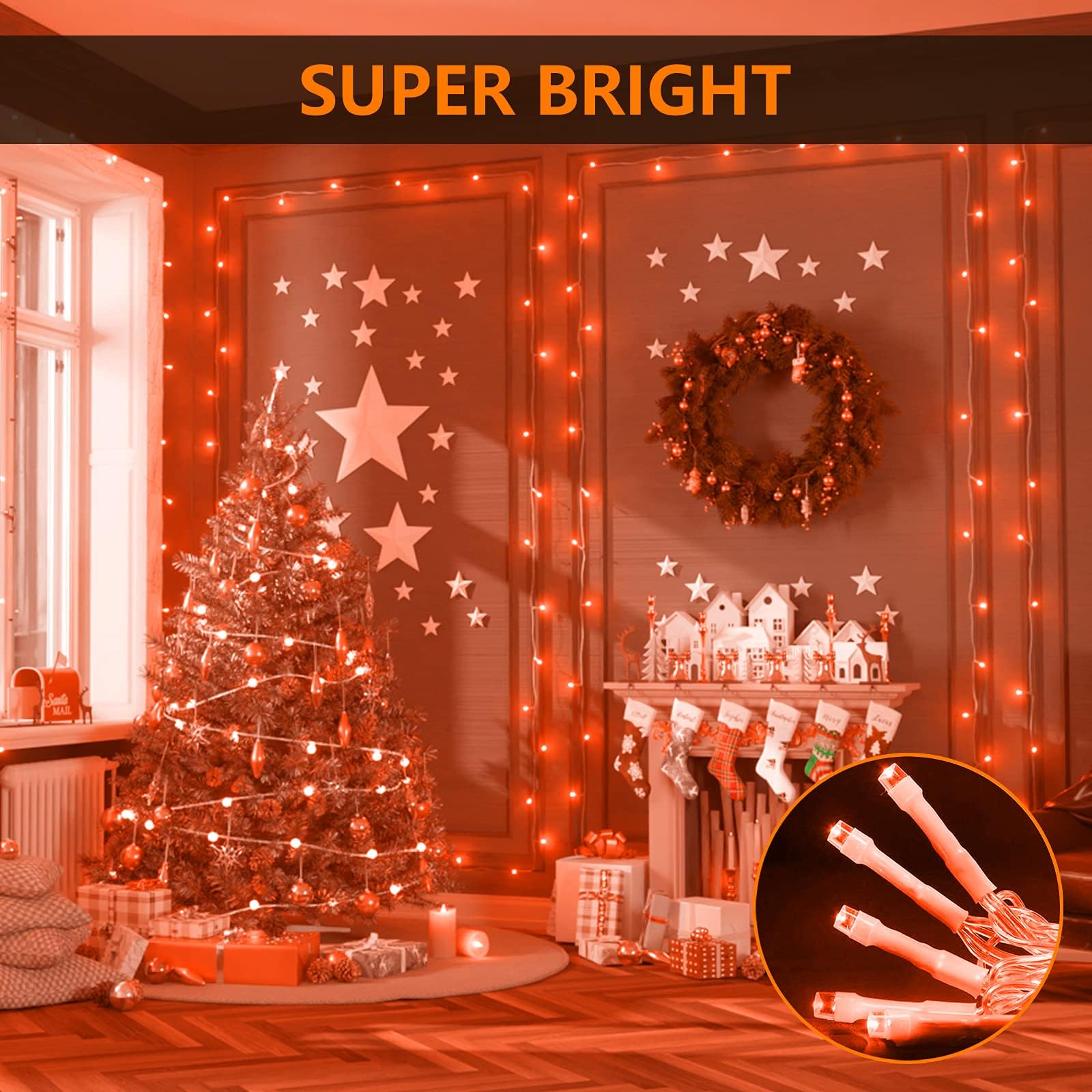 Orange Halloween String Lights - 200 LED 66ft Outdoor/Indoor Connectable Lights with 8 Modes | UL Certified Waterproof Fairy Lights for Home, Garden, Porch, Party Decor | Perfect for Halloween, Thanksgiving & Christmas Celebrations