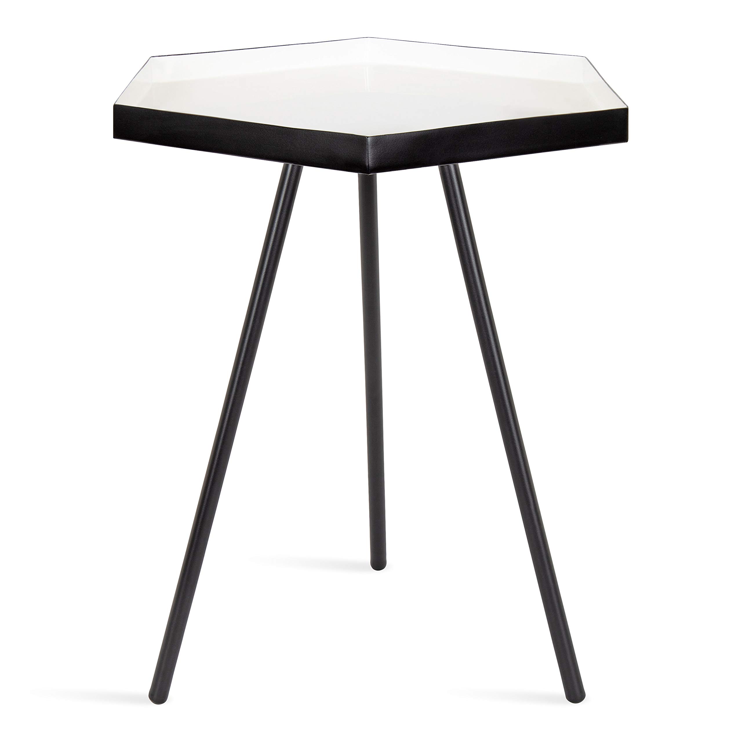 Modern Hexagon Side Table - 14x14x20 Inches White & Black Geometric End Table | Contemporary Accent Furniture for Living Room, Bedroom & Office Decor