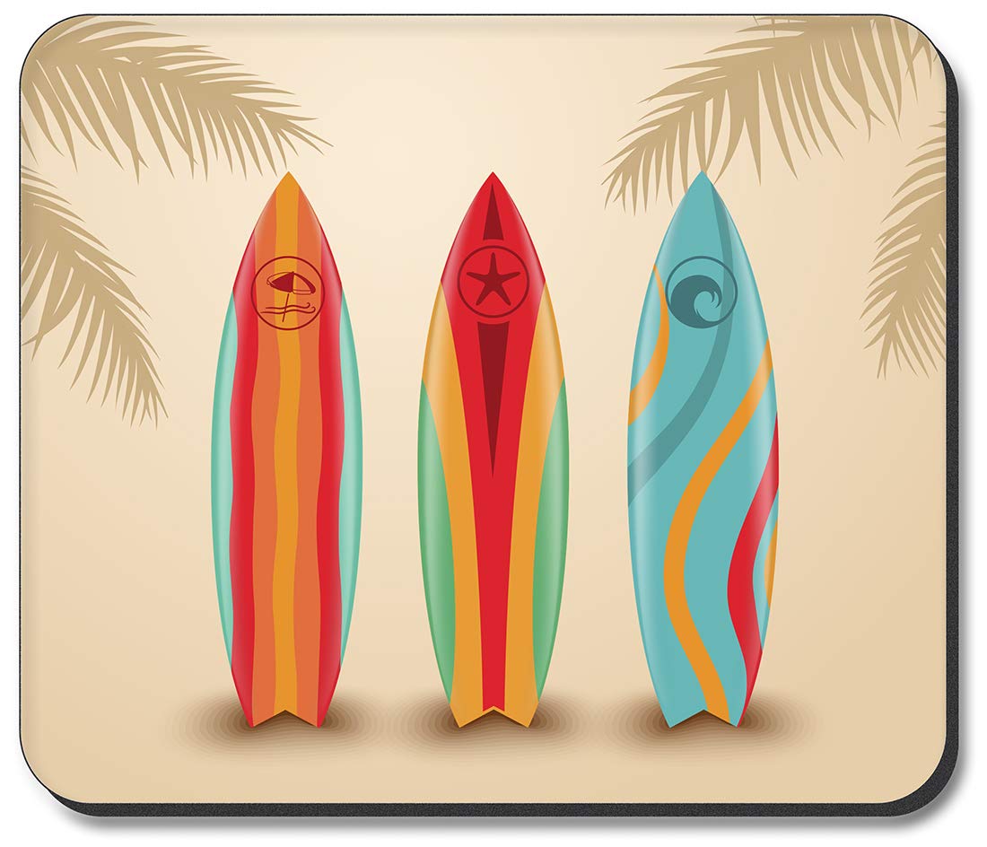 Art Plates Mouse Pad with Three Surfboards Design - Non-Slip Gaming & Office Desk Mat for Computers, Laptops - Perfect for Beach & Surfing Enthusiasts