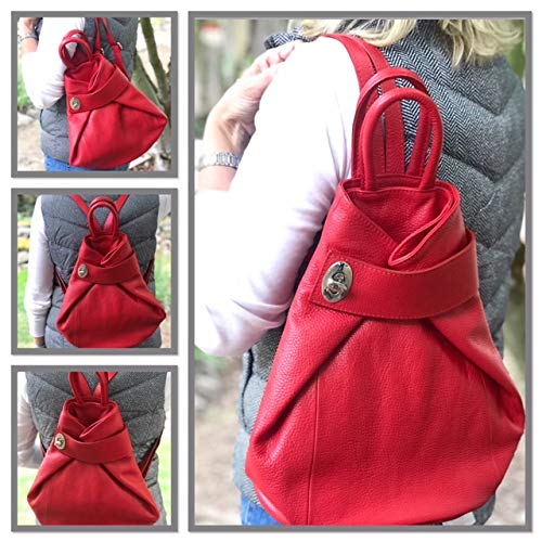 Stella Convertible Leather Backpack Purse for Women - Stylish Travel Tote Bag in Red | Perfect for Work, School & Weekend Getaways