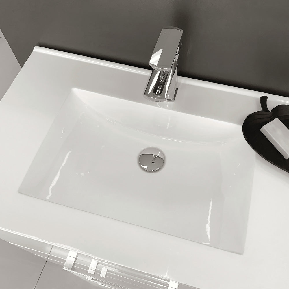 Fienza VAN75T Vanessa Hampton 750 Wall Mounted Bathroom Vanity in Satin White - Modern Space-Saving Design for Small Bathrooms & Powder Rooms